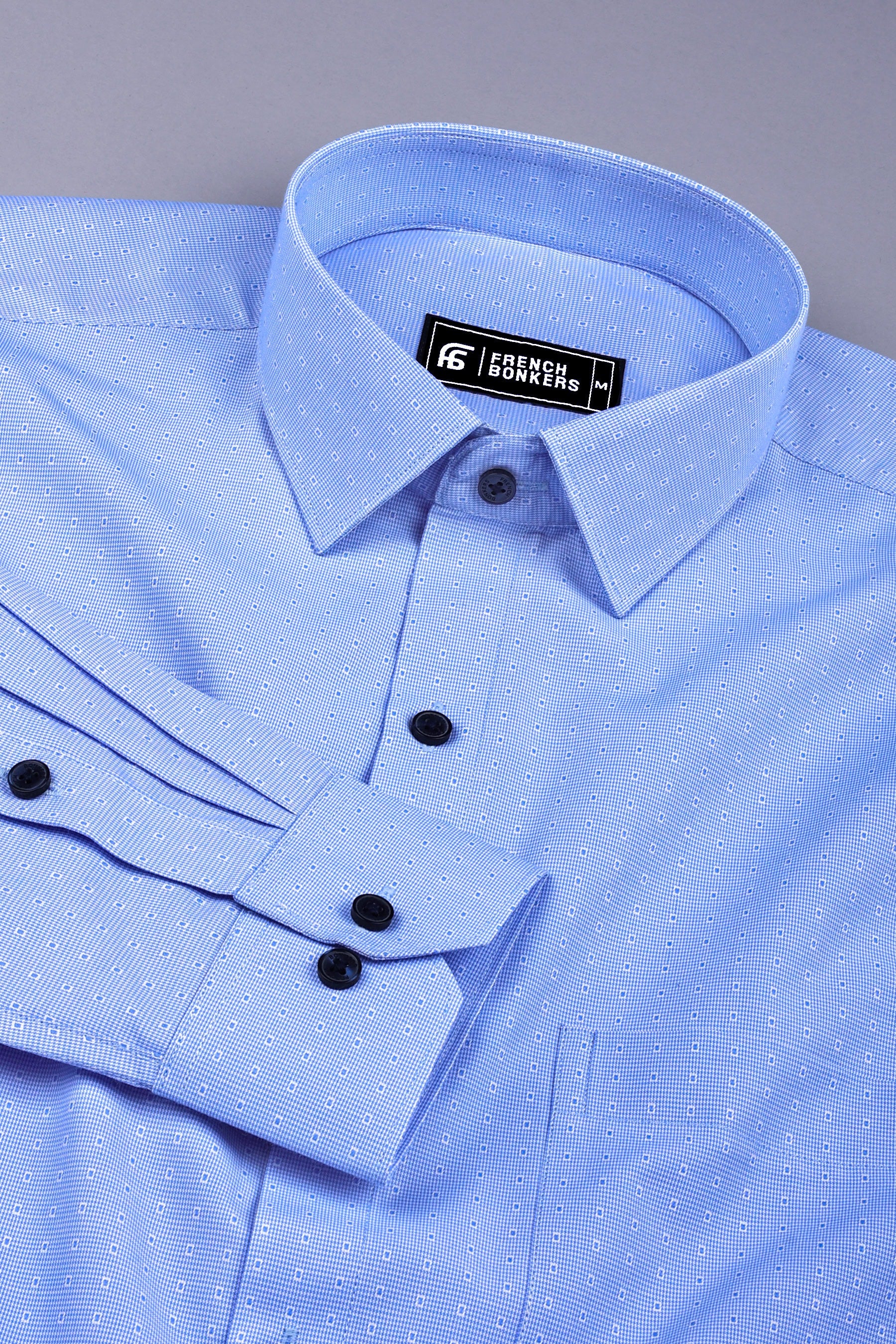 Blue with white houndstooth cotton shirt