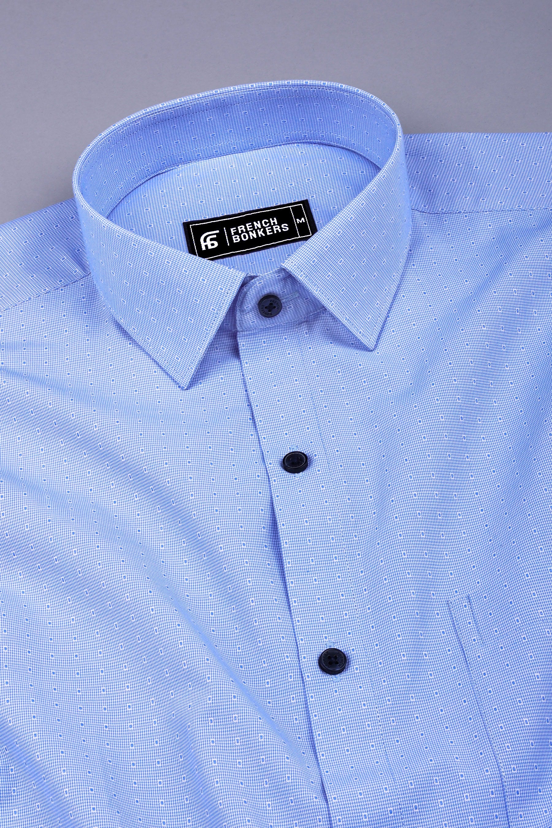 Blue with white houndstooth cotton shirt