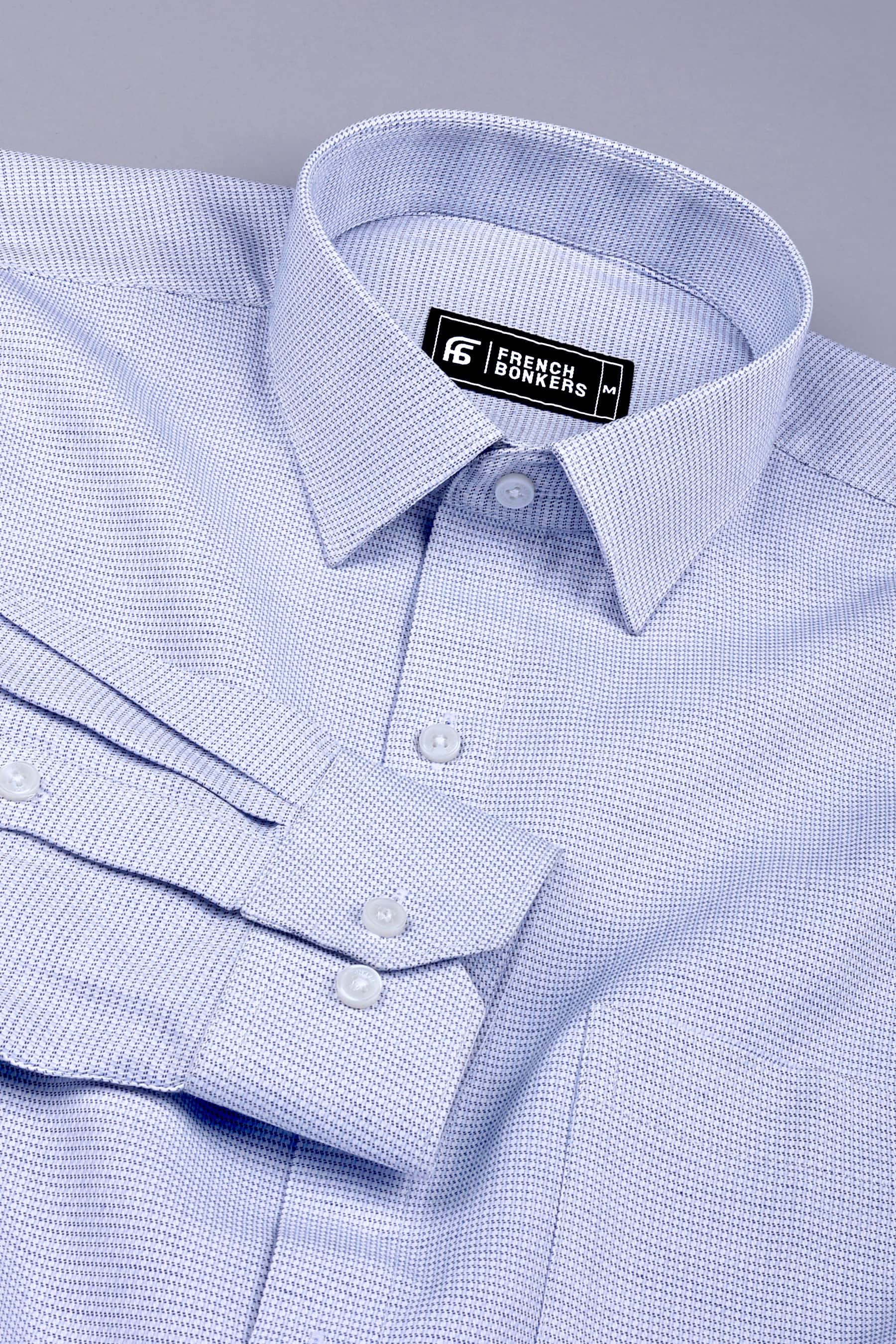 White with blue and black dobby texture cotton shirt