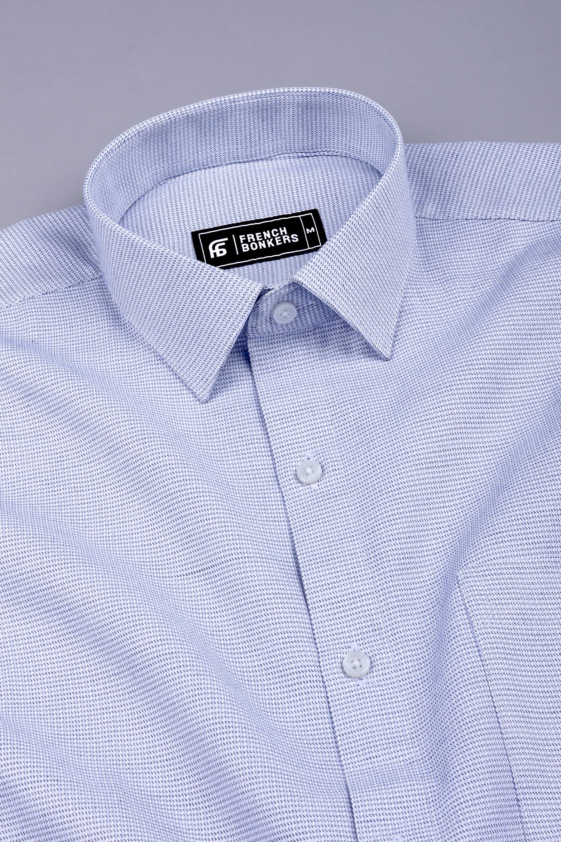 White with blue and black dobby texture cotton shirt