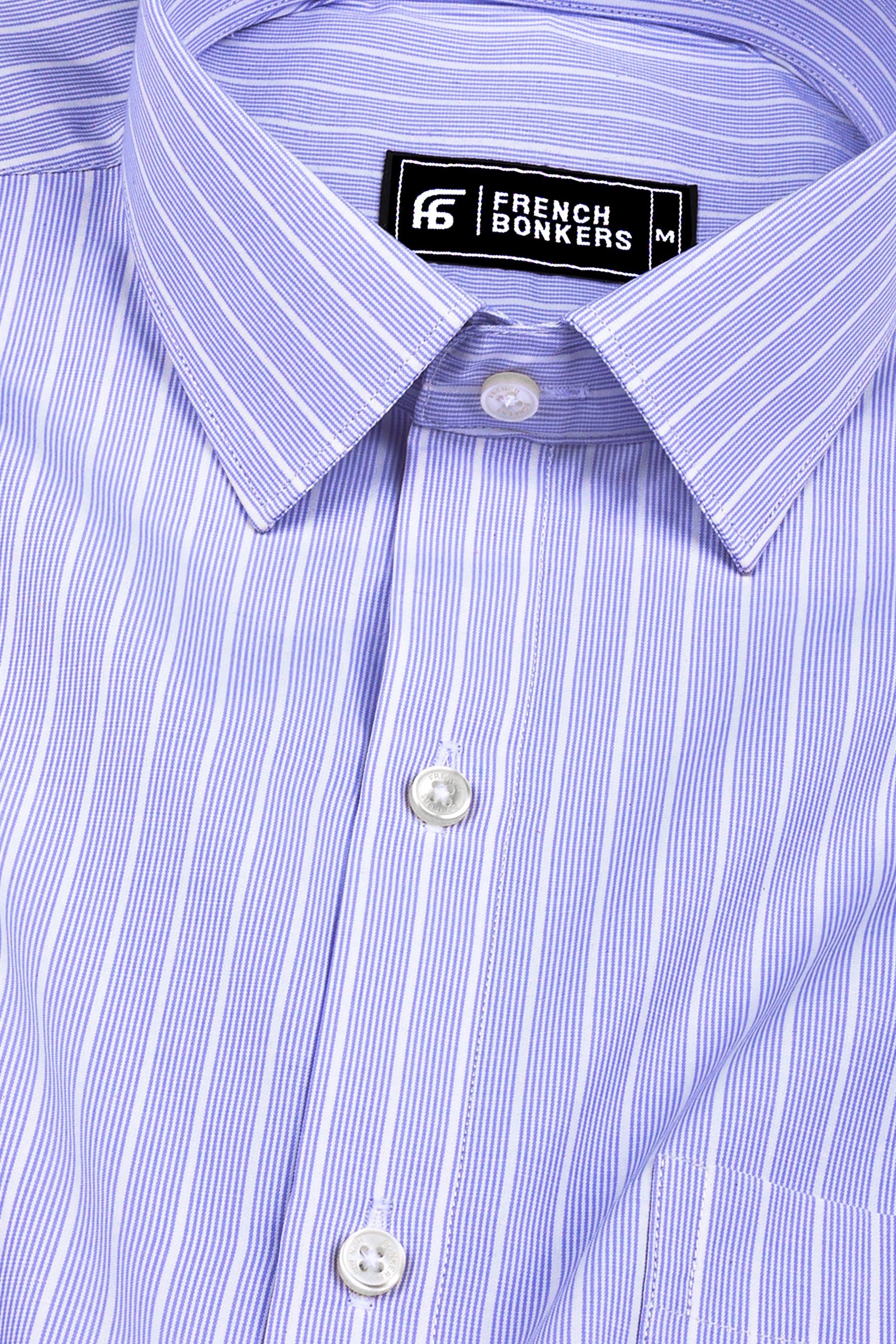 White with blue lines regency stripe cotton shirt