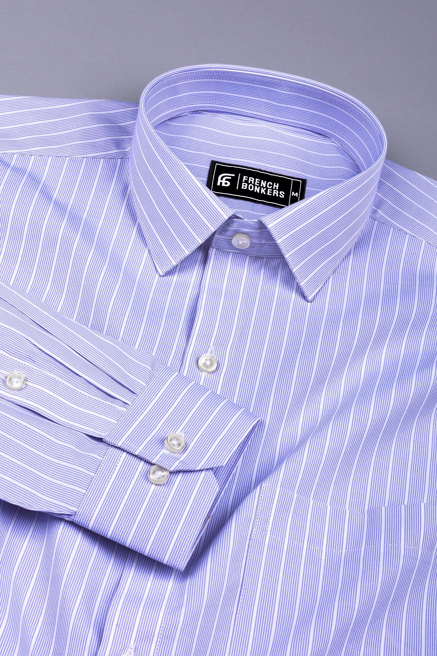 White with blue lines regency stripe cotton shirt
