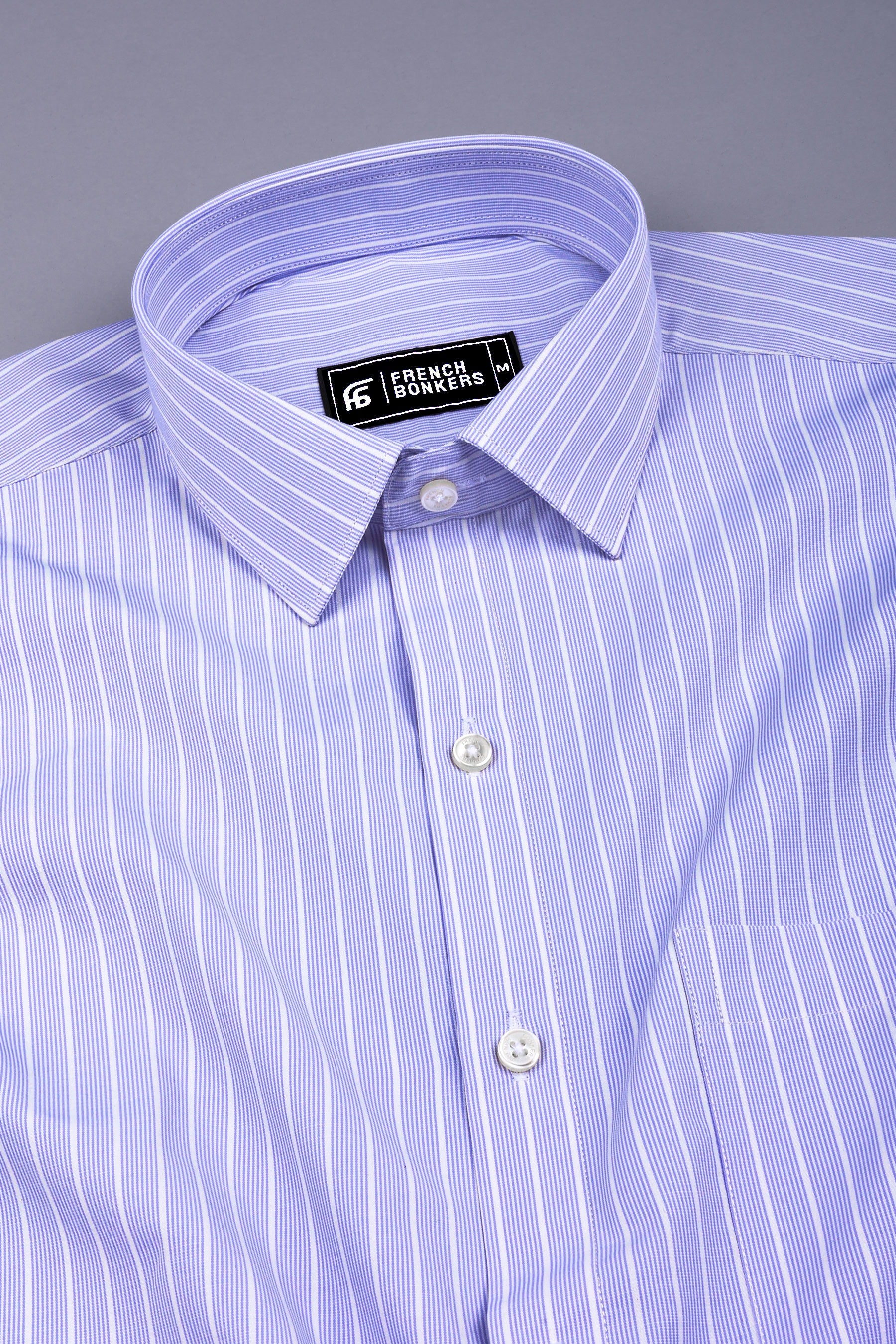 White with blue lines regency stripe cotton shirt