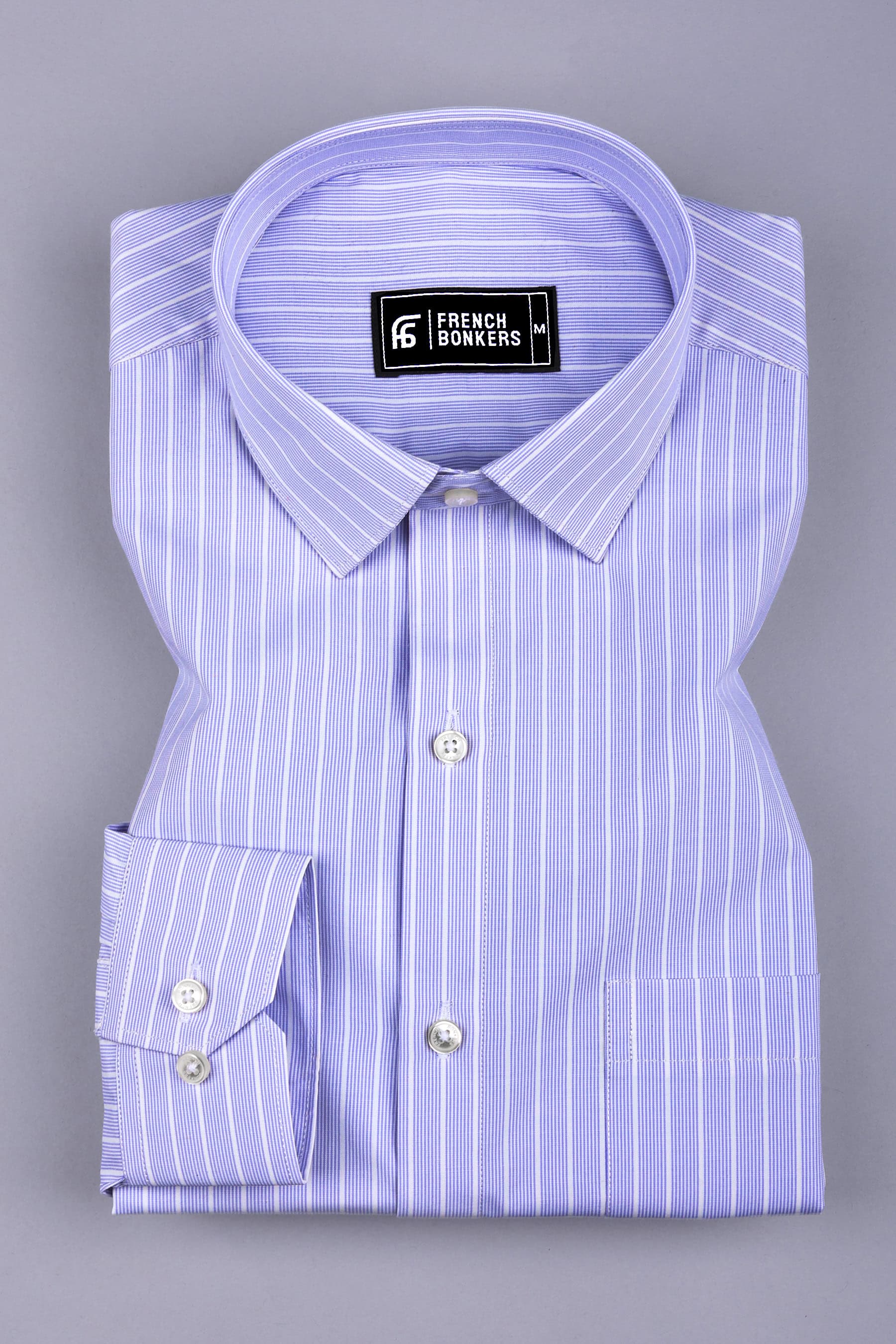 White with blue lines regency stripe cotton shirt