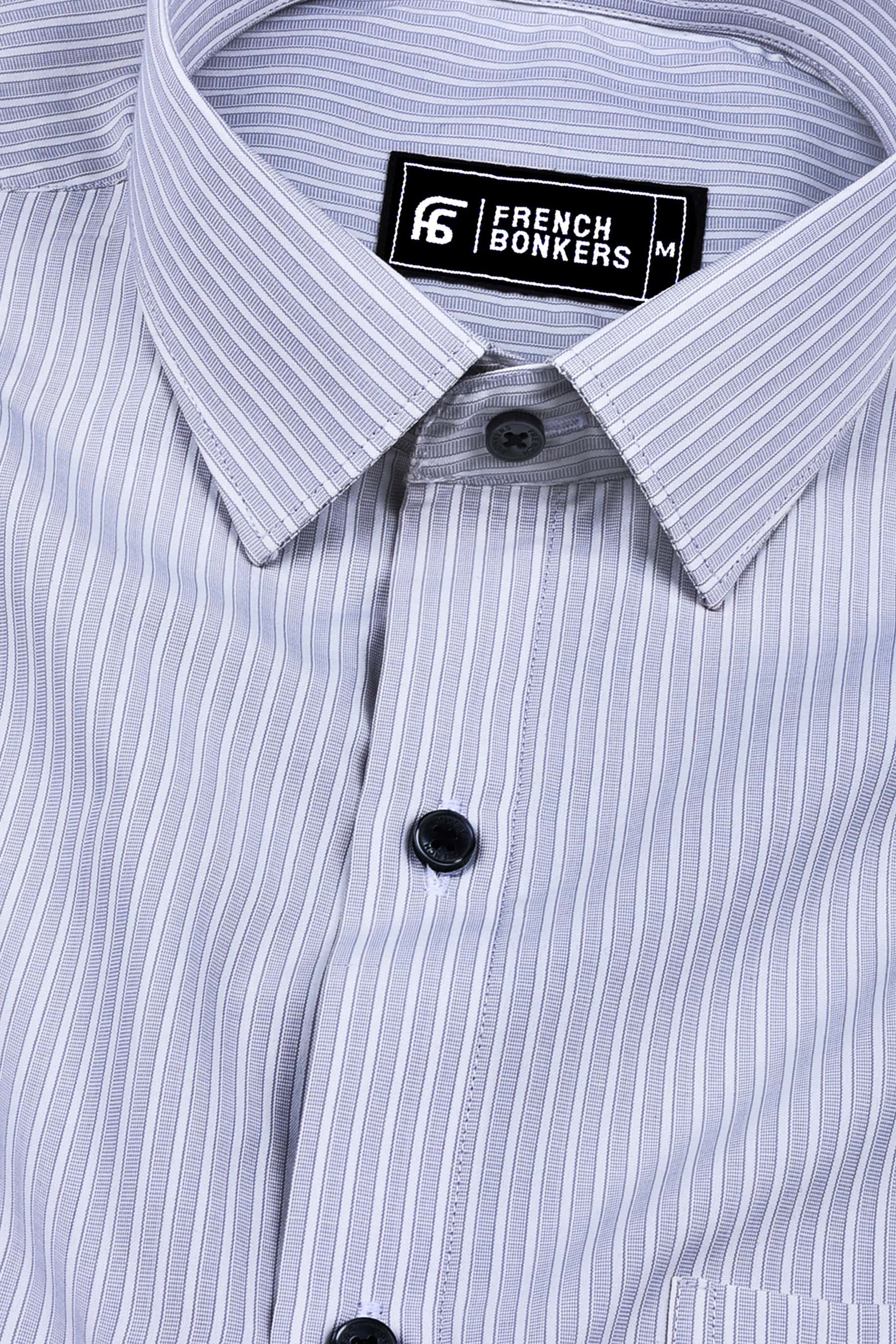 Grey with white regency stripe cotton shirt