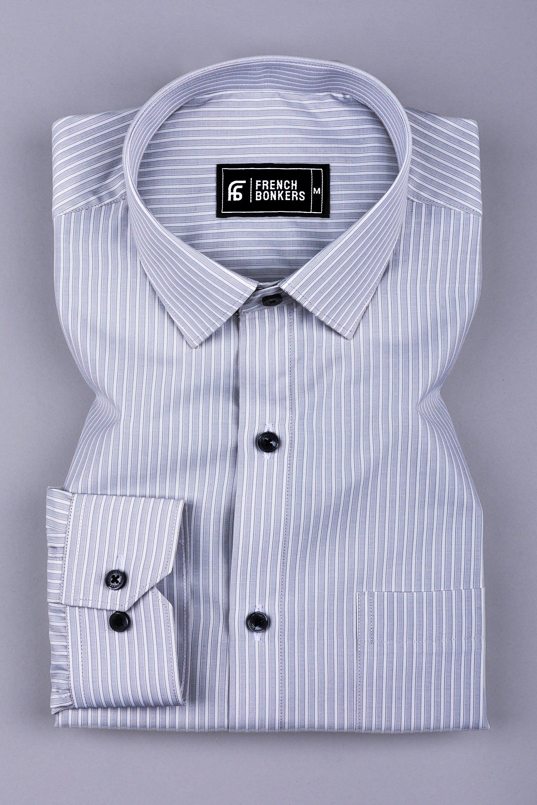 Grey with white regency stripe cotton shirt