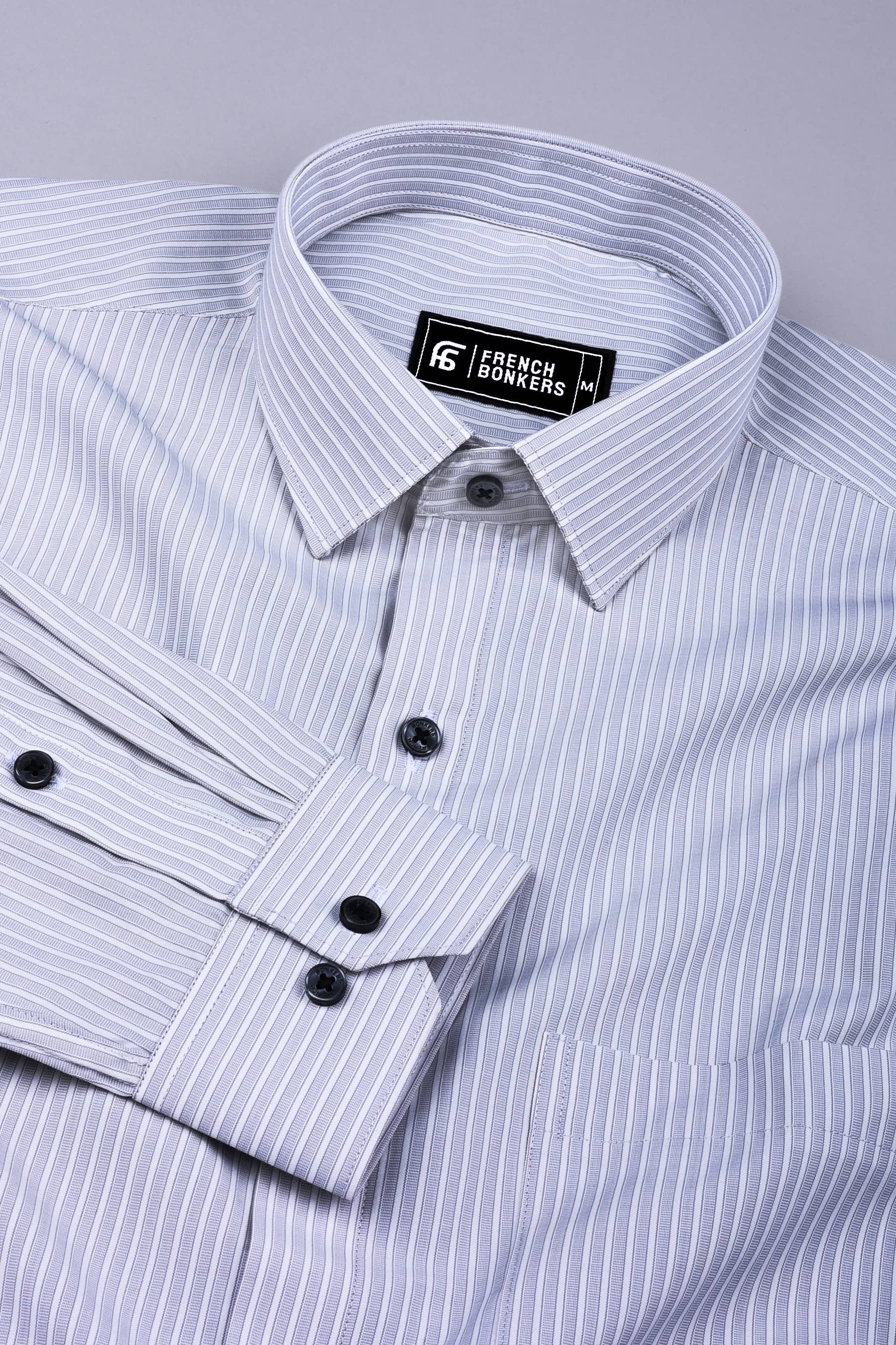 Grey with white regency stripe cotton shirt