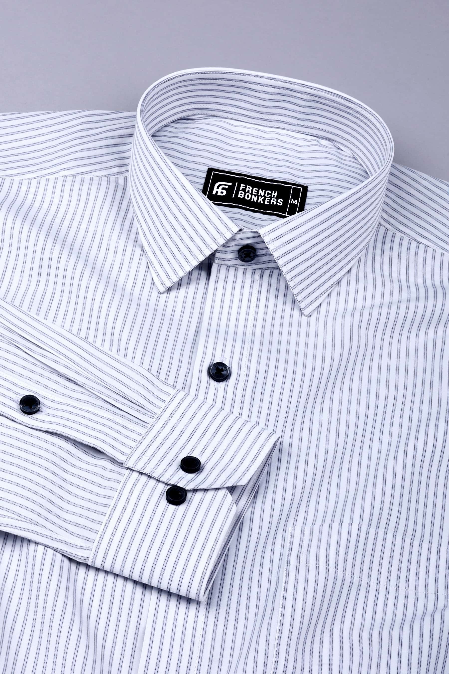 White with grey regency stripe cotton shirt