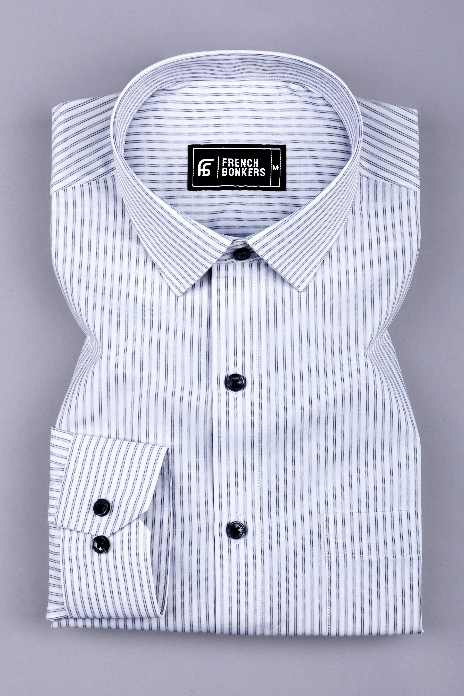 White with grey regency stripe cotton shirt