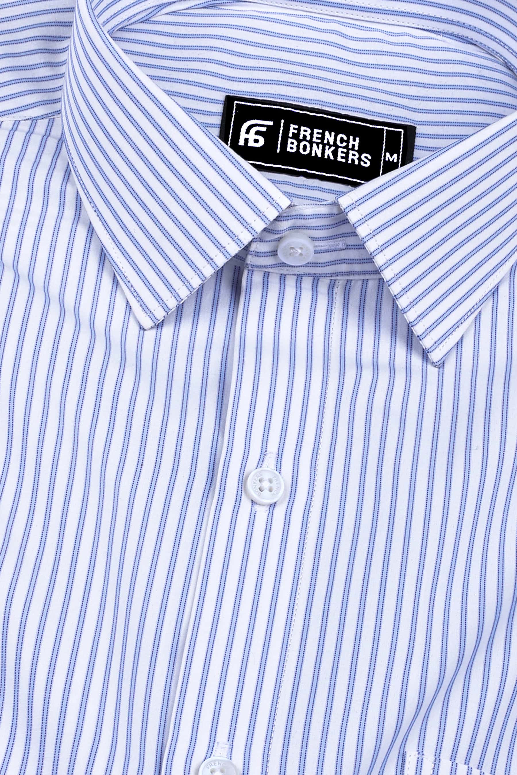 White with blue regency stripe cotton shirt