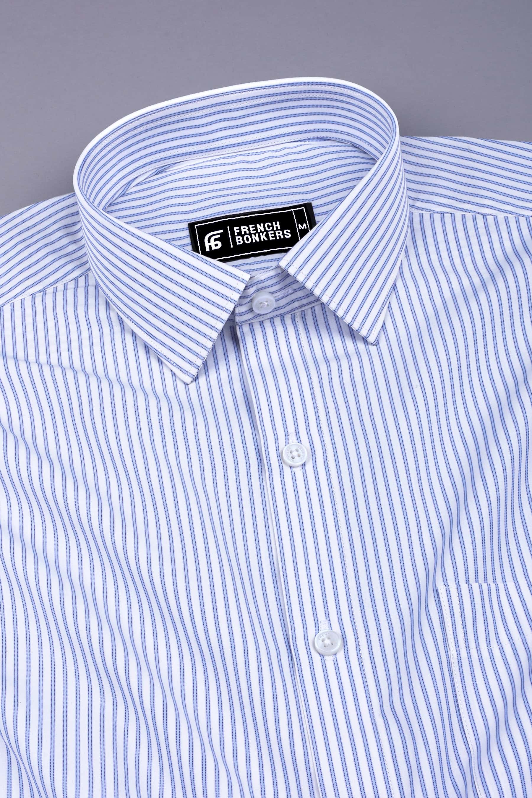 White with blue regency stripe cotton shirt