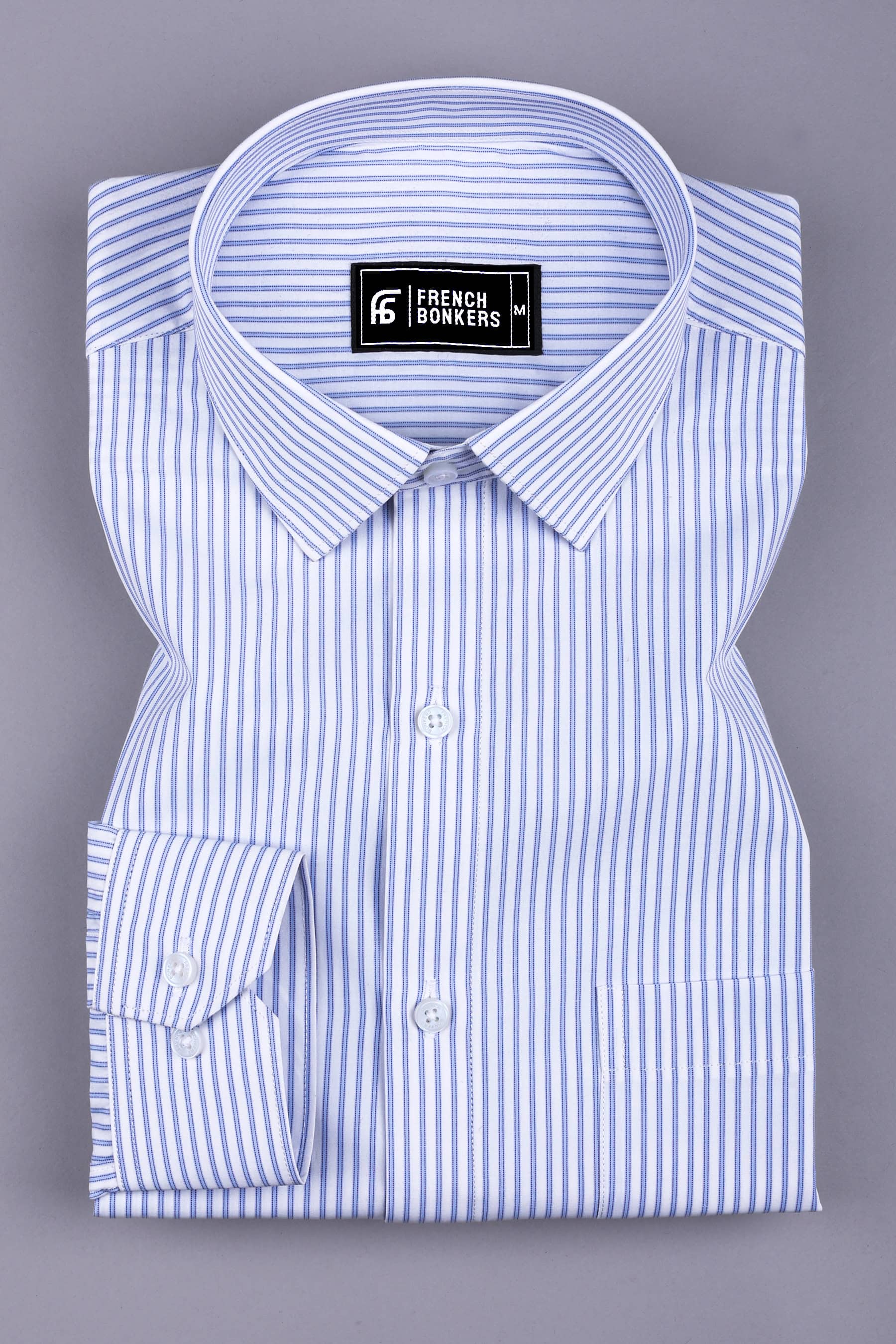 White with blue regency stripe cotton shirt