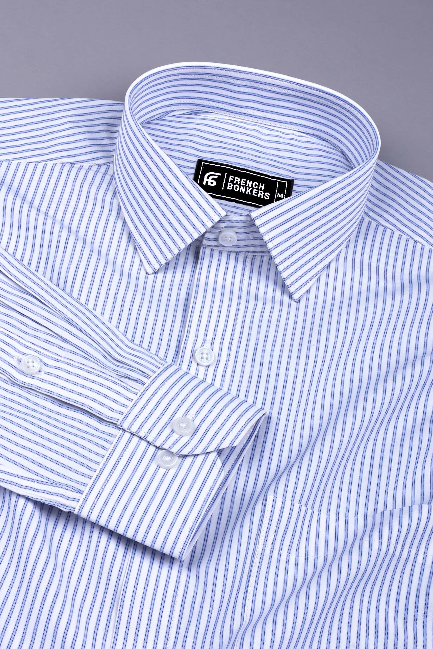 White with blue regency stripe cotton shirt