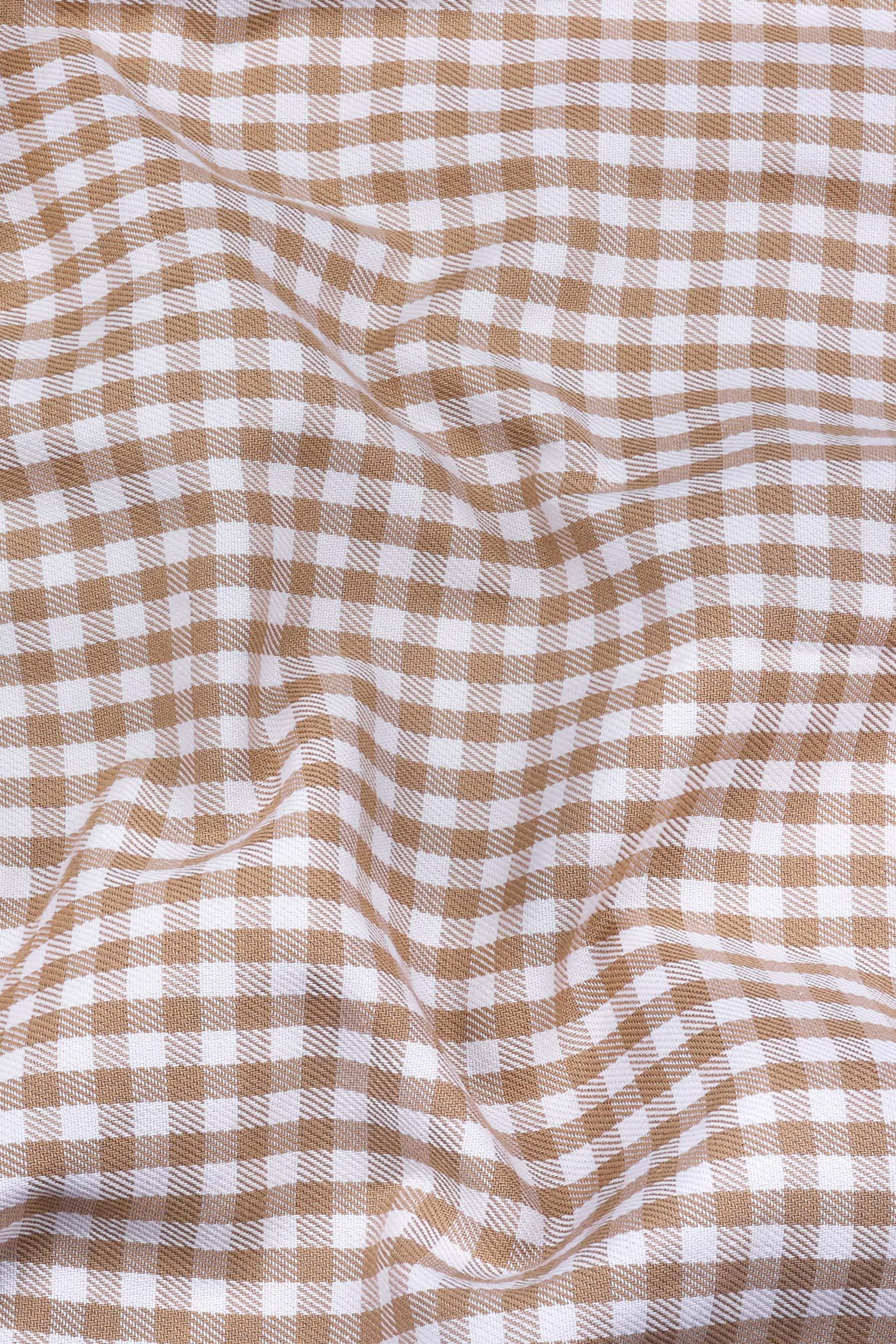 White with brown twill regular plaid check cotton shirt