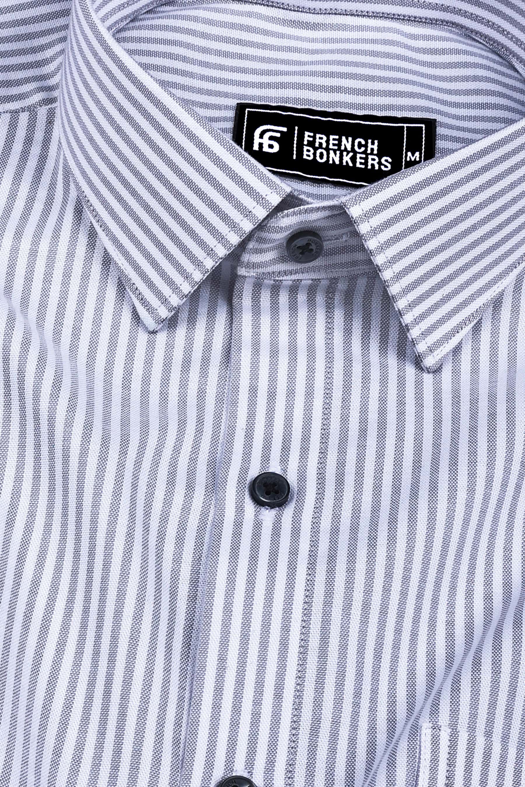 White with grey oxford stripe cotton shirt