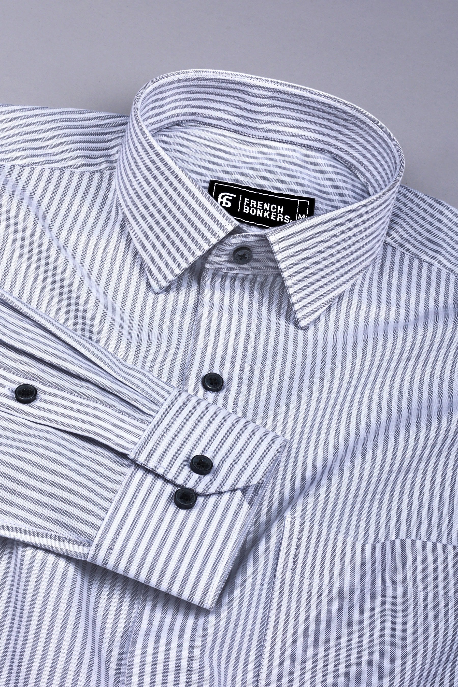 White with grey oxford stripe cotton shirt