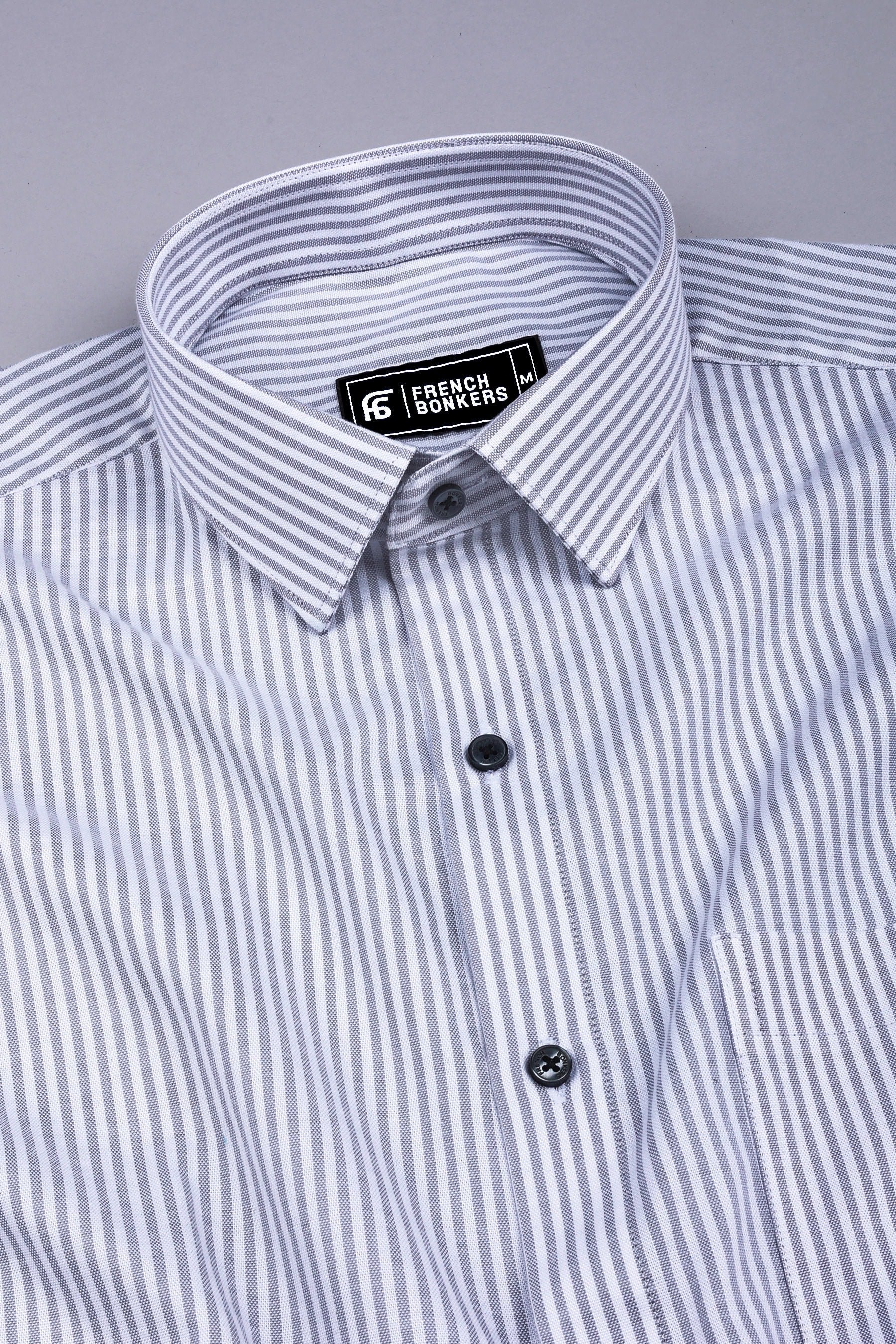 White with grey oxford stripe cotton shirt