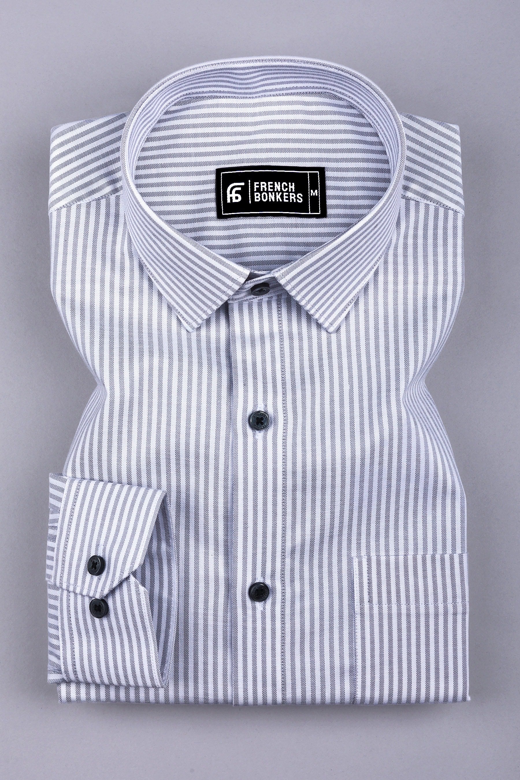 White with grey oxford stripe cotton shirt