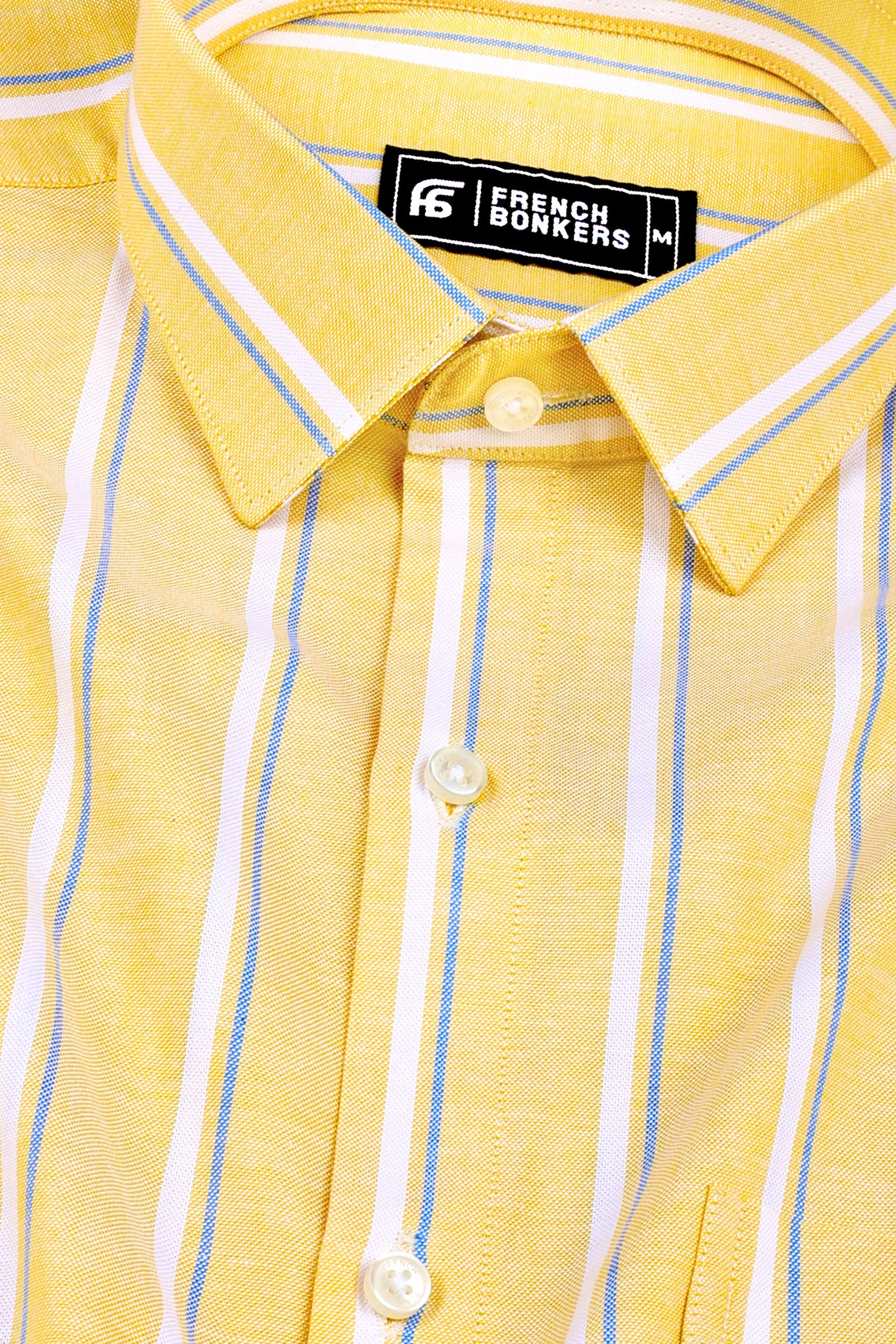 Yellow with white and blue oxford stripe cotton shirt