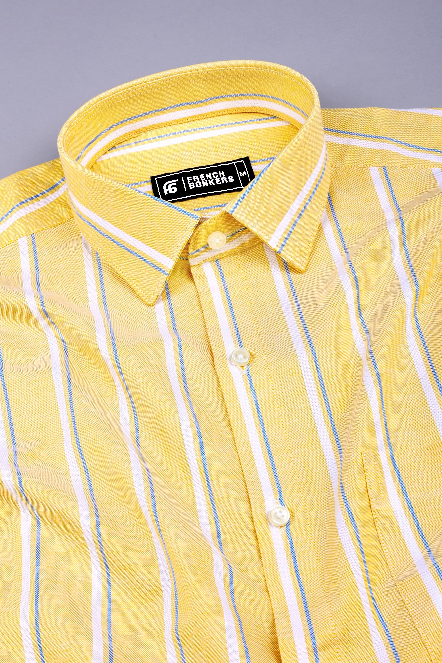Yellow with white and blue oxford stripe cotton shirt