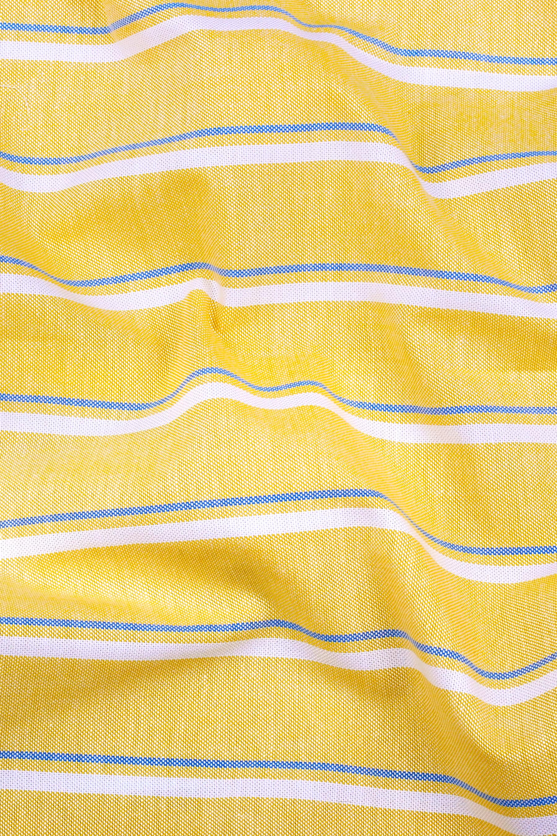 Yellow with white and blue oxford stripe cotton shirt