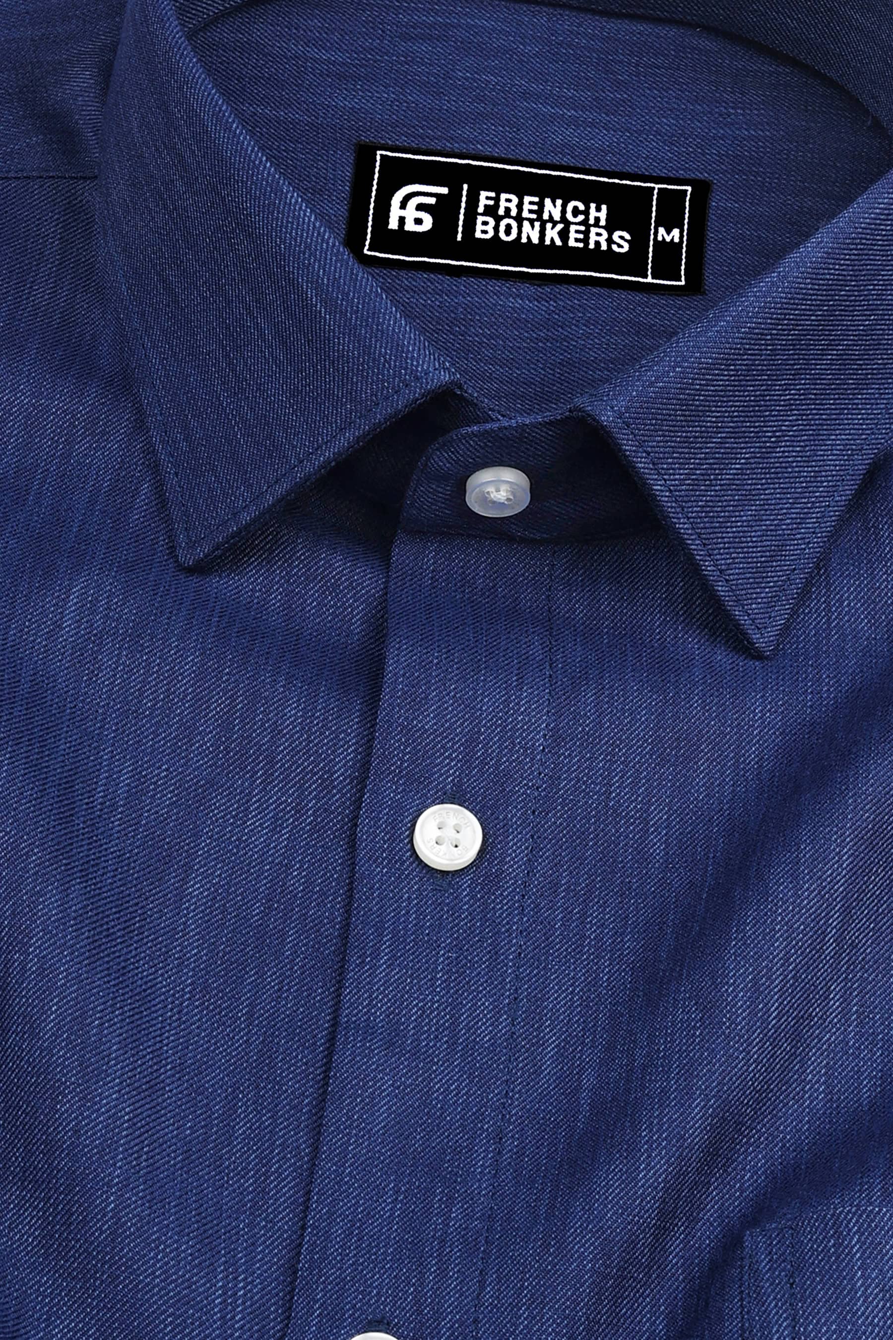 Egyptian blue twill texture cotton solid shirt