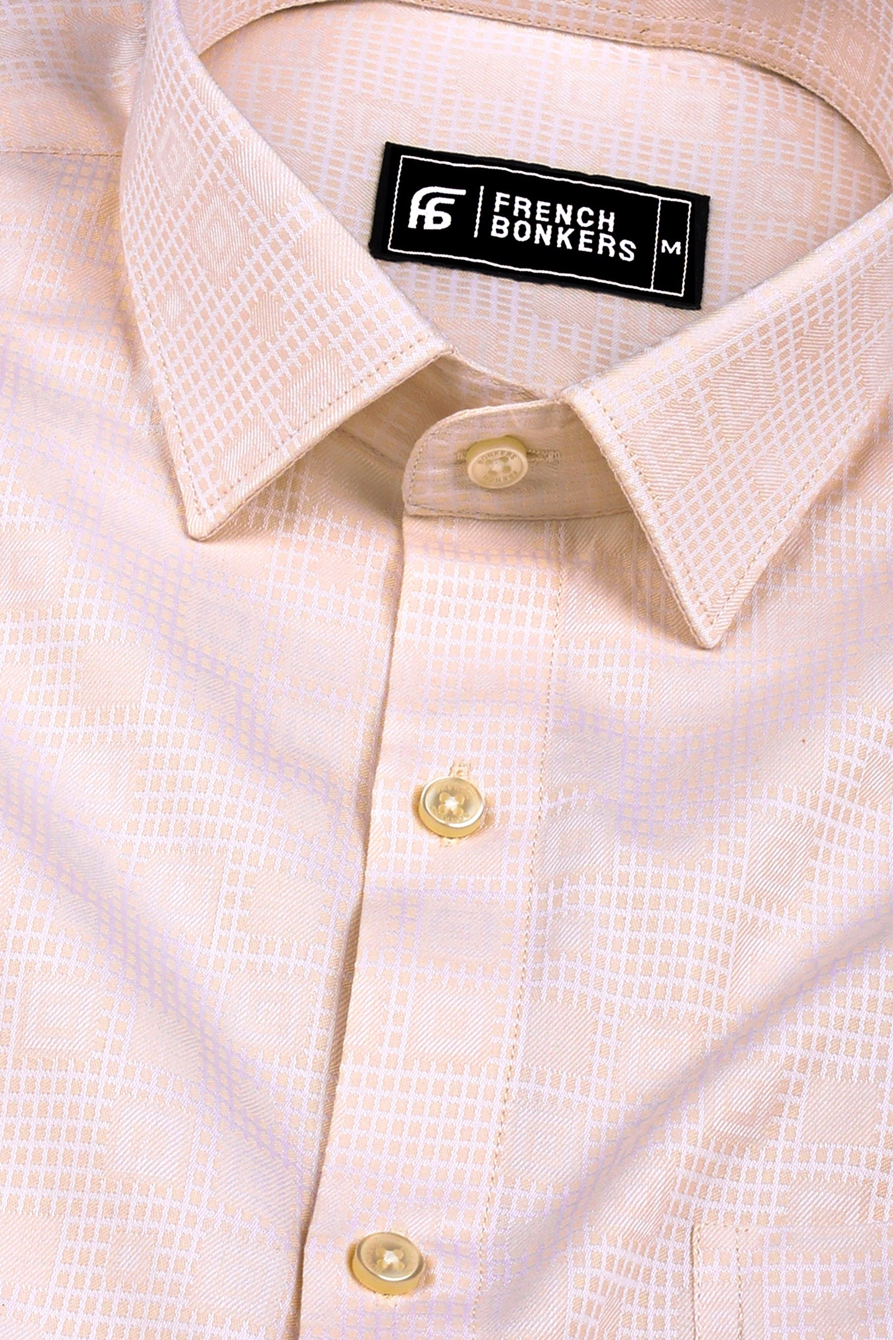 Cream check pattern jacquard printed cotton shirt