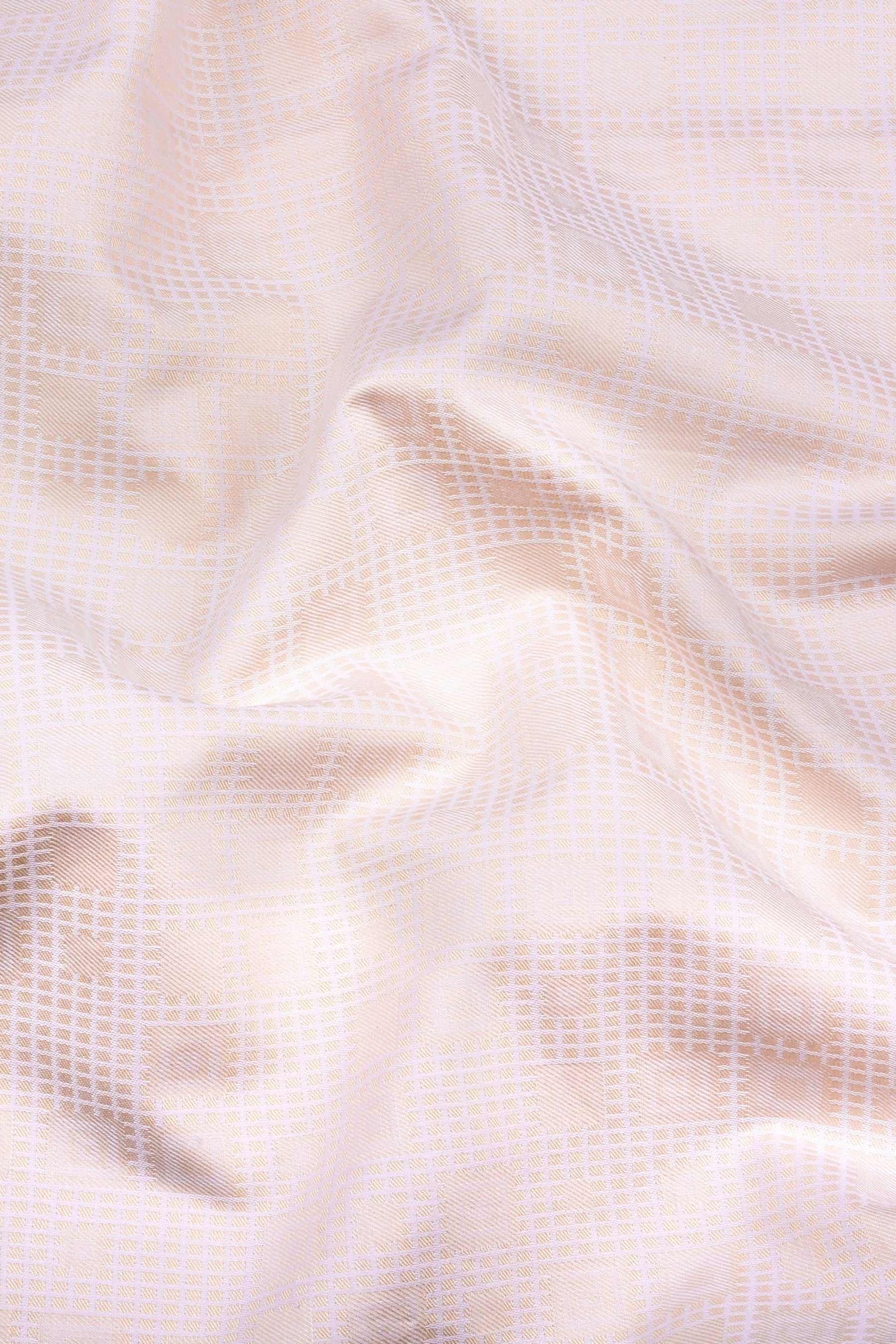 Cream check pattern jacquard printed cotton shirt