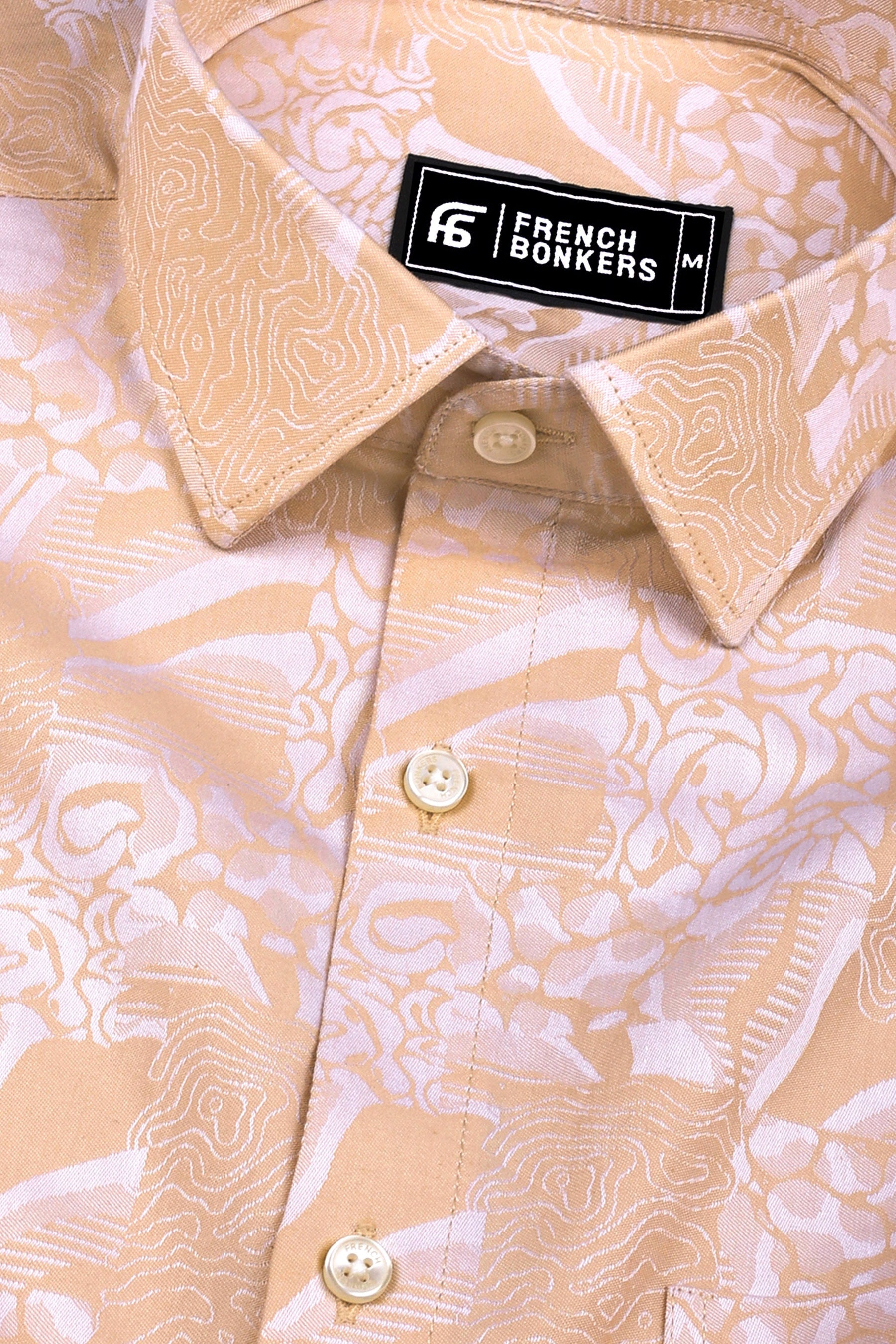Cream floral printed jacquard cotton shirt