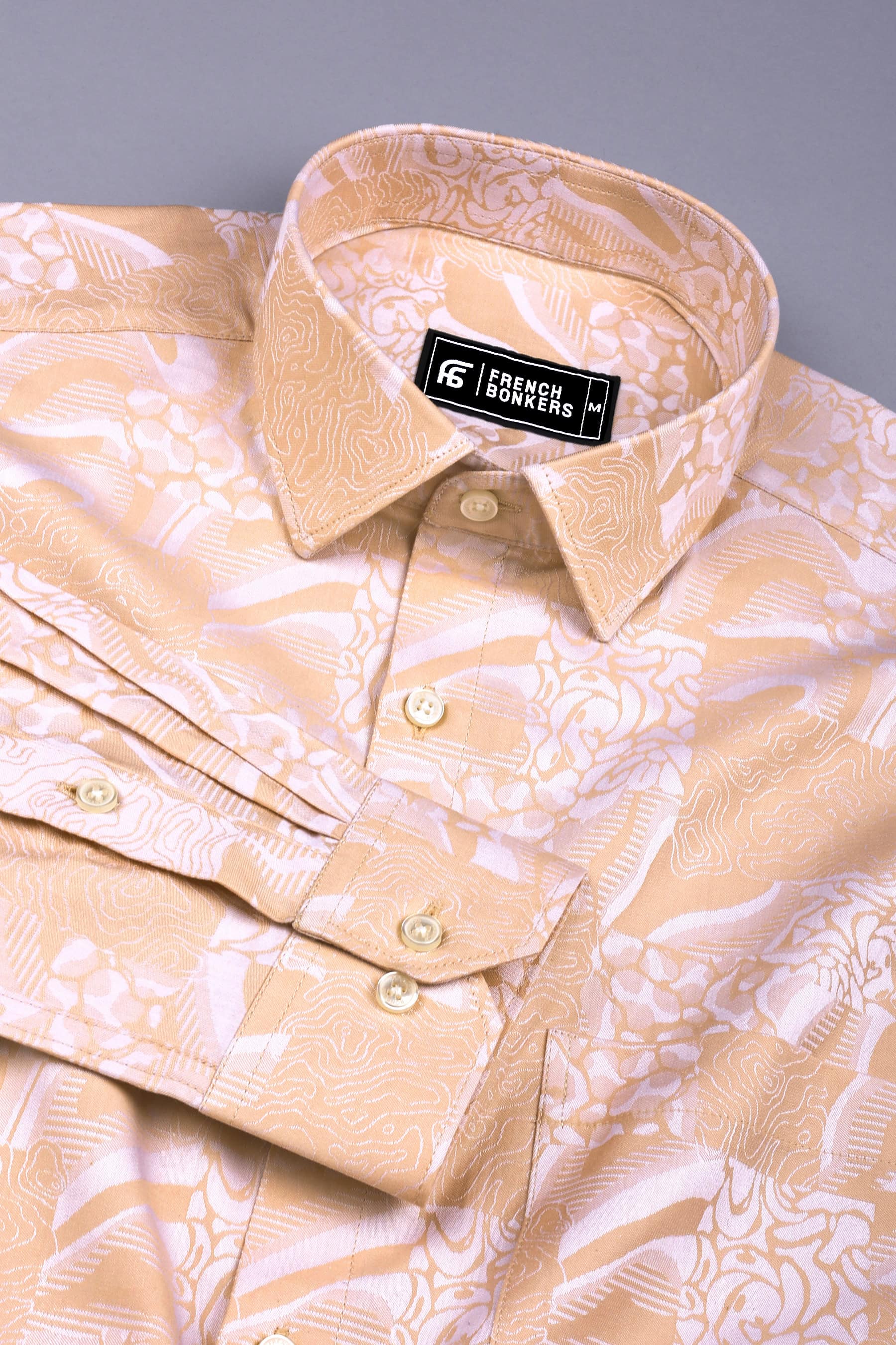 Cream floral printed jacquard cotton shirt