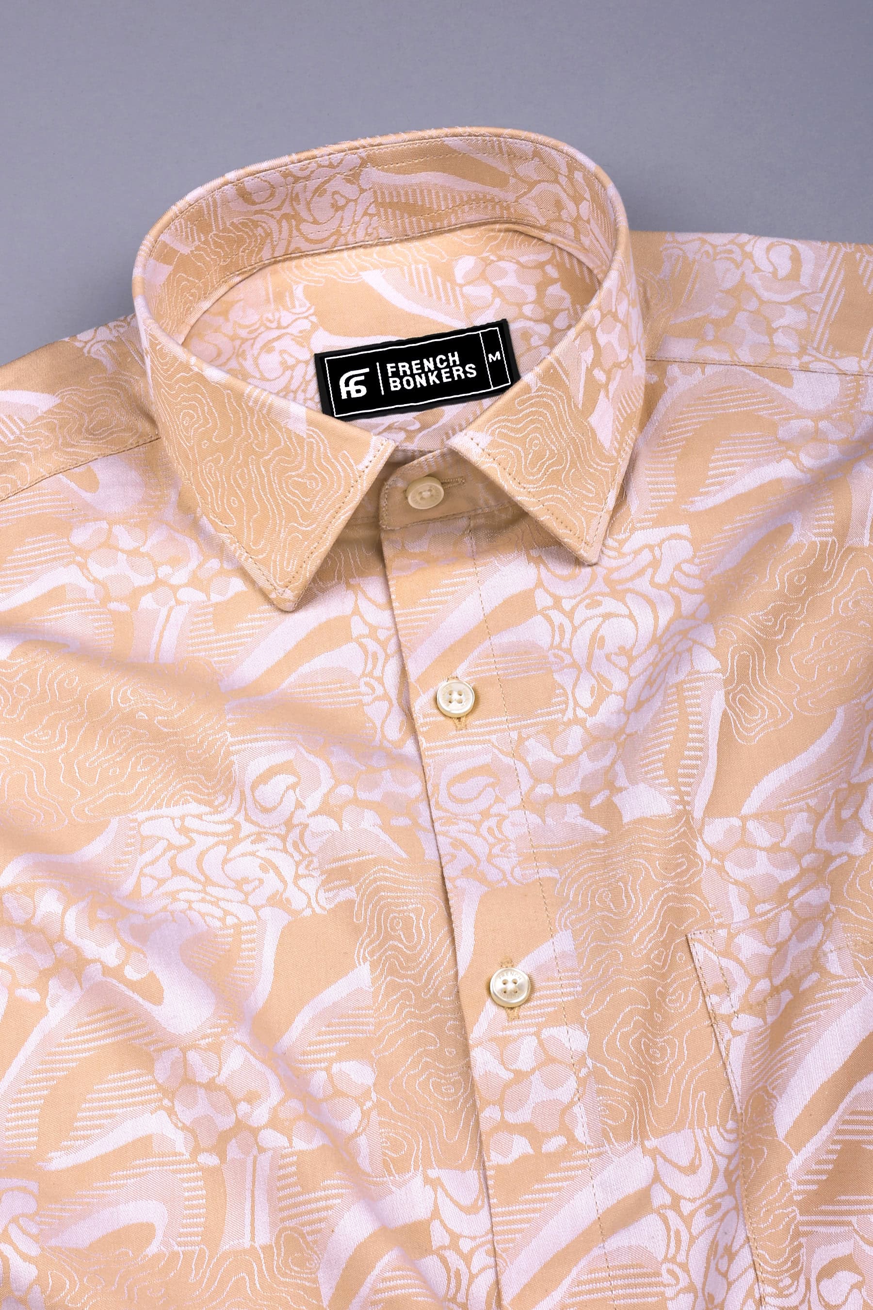 Cream floral printed jacquard cotton shirt