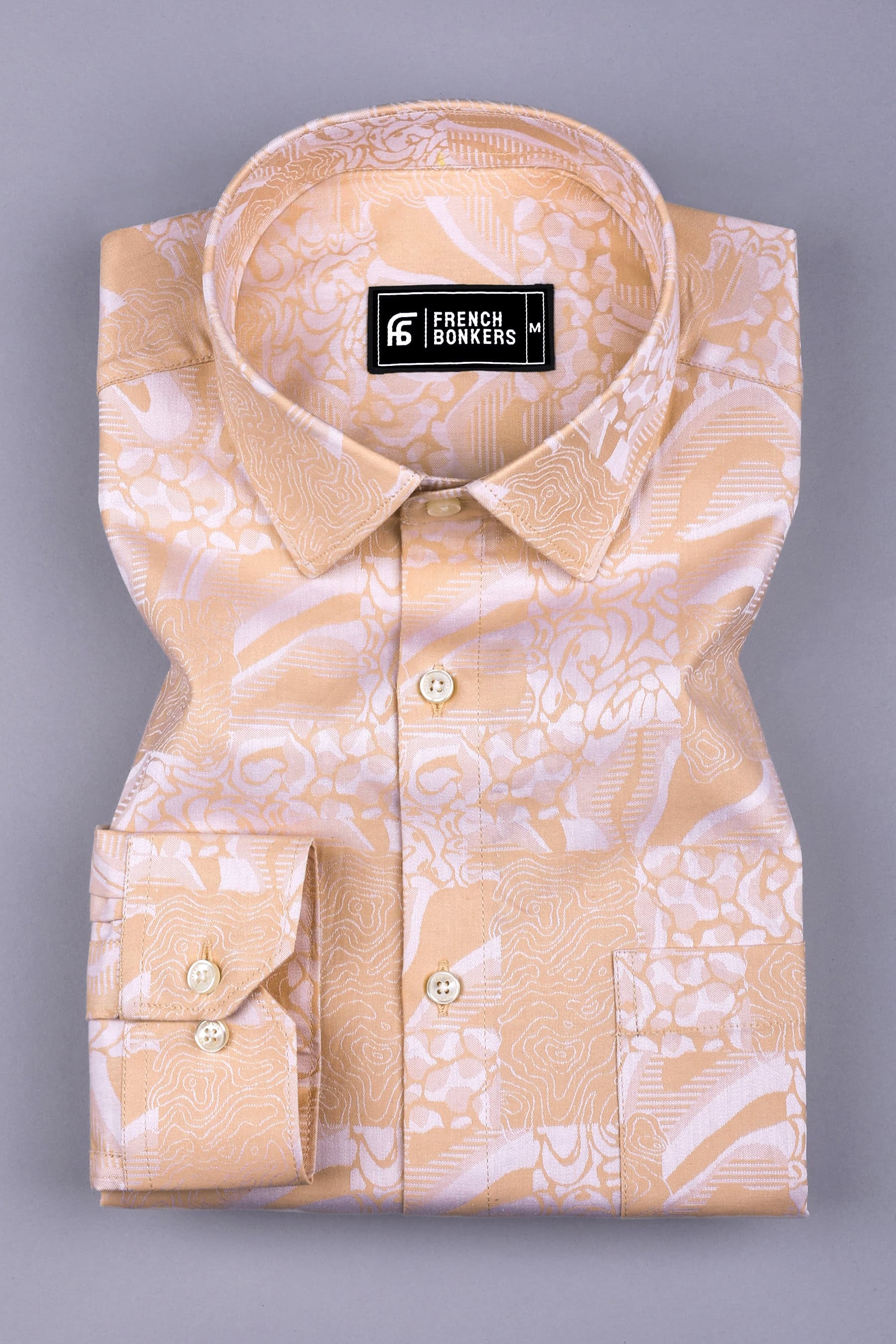Cream floral printed jacquard cotton shirt