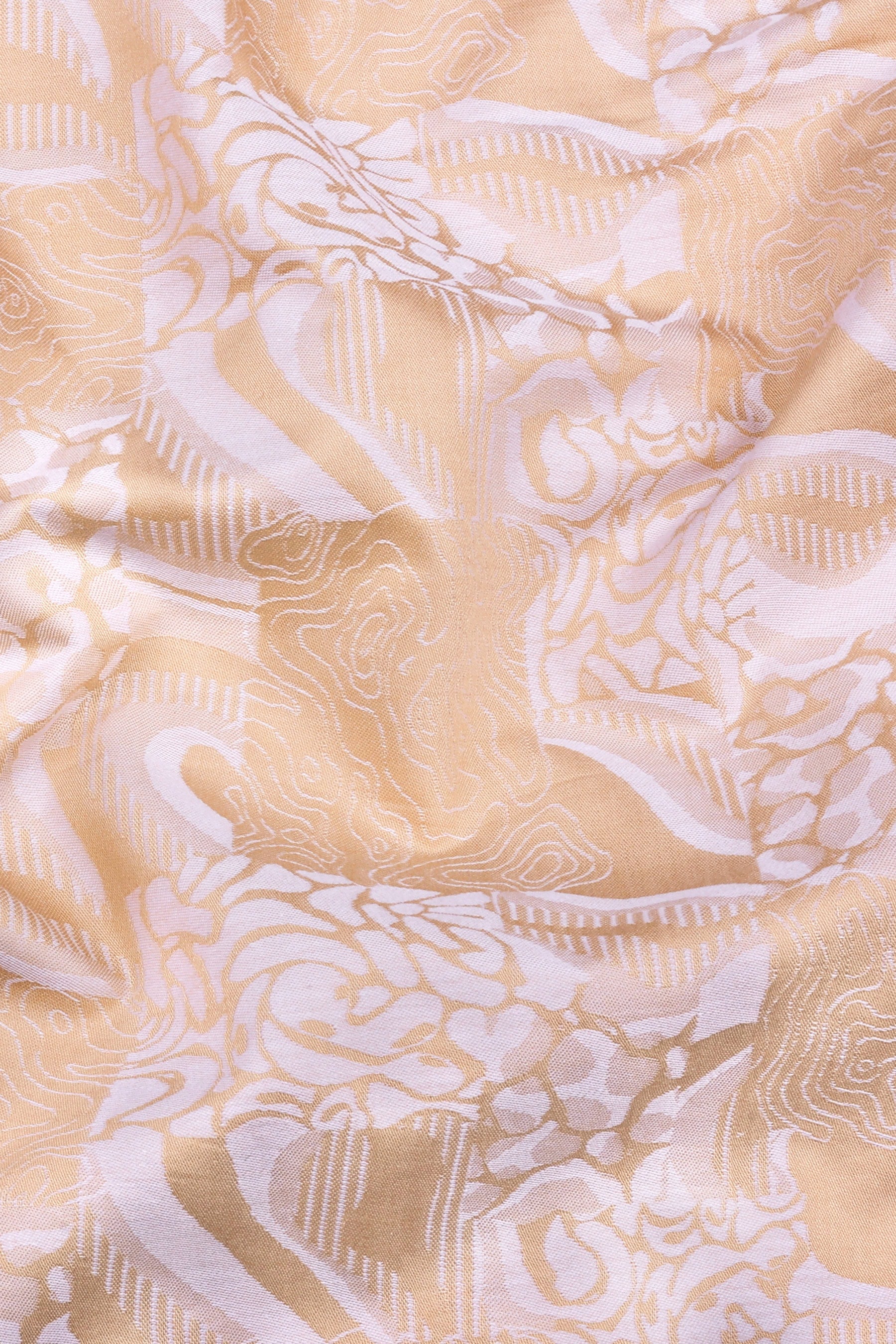 Cream floral printed jacquard cotton shirt