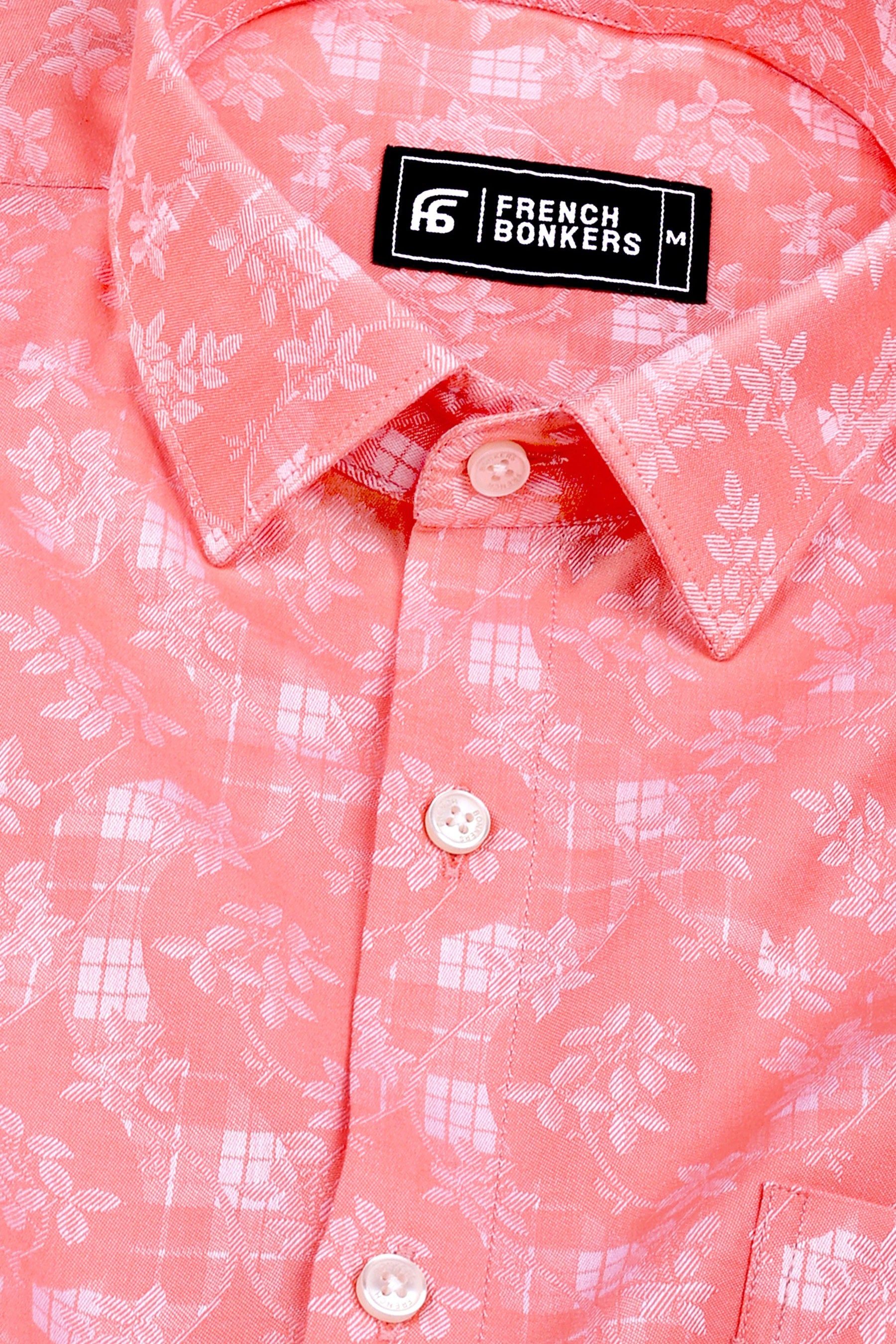 Orange floral printed jacquard cotton shirt