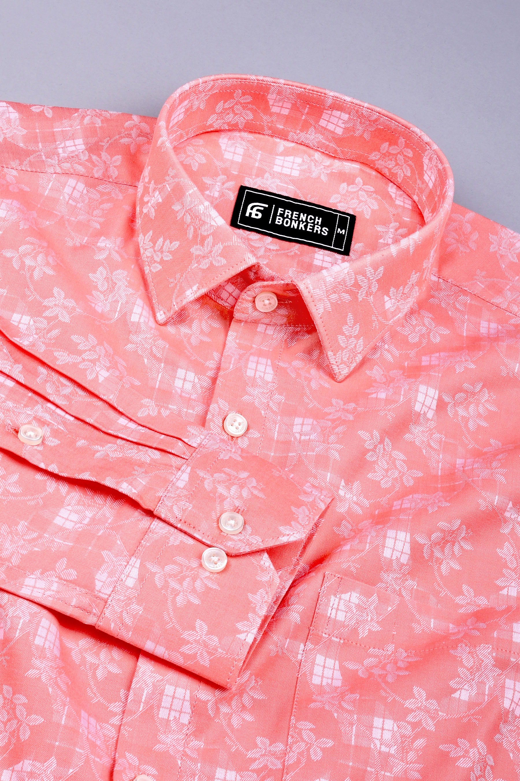 Orange floral printed jacquard cotton shirt