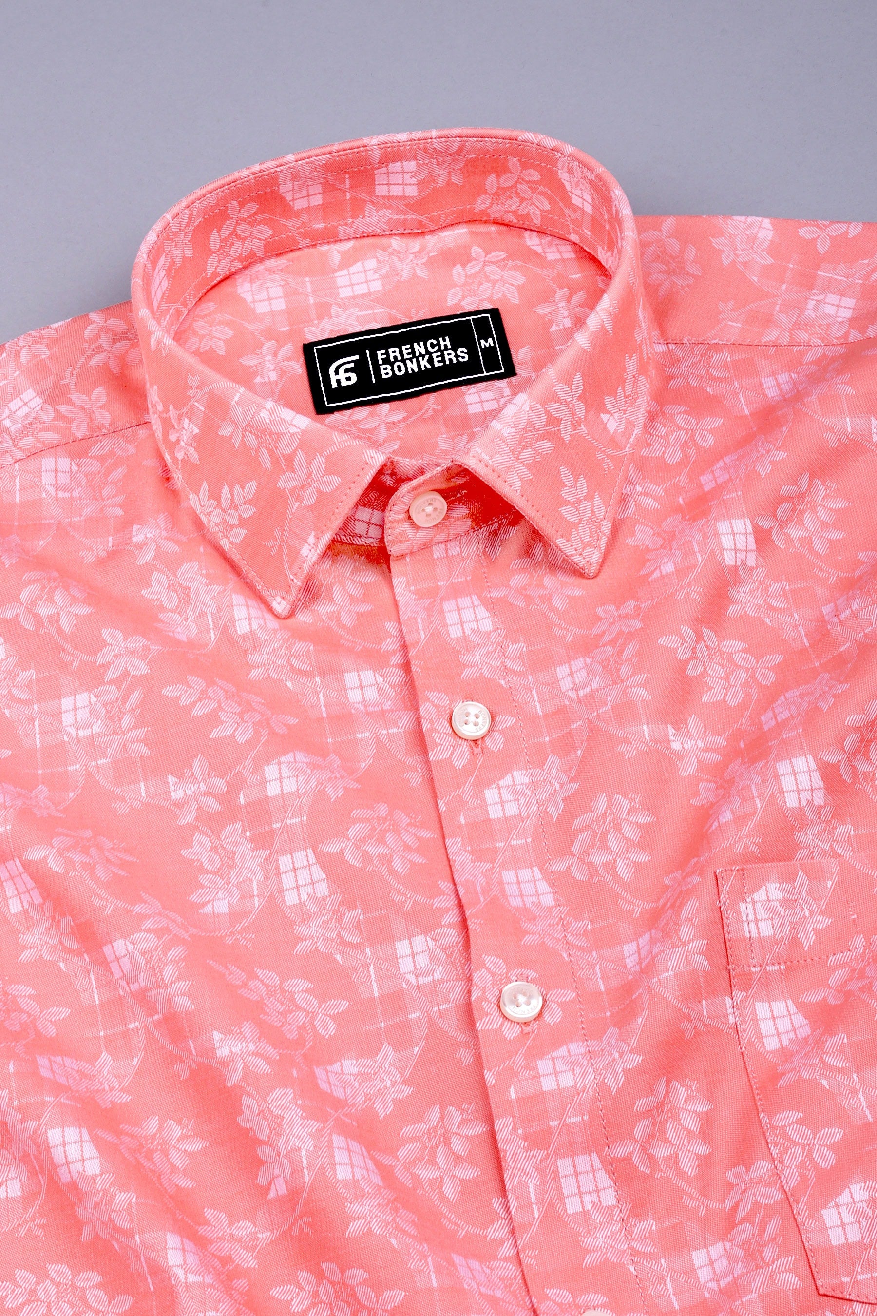 Orange floral printed jacquard cotton shirt