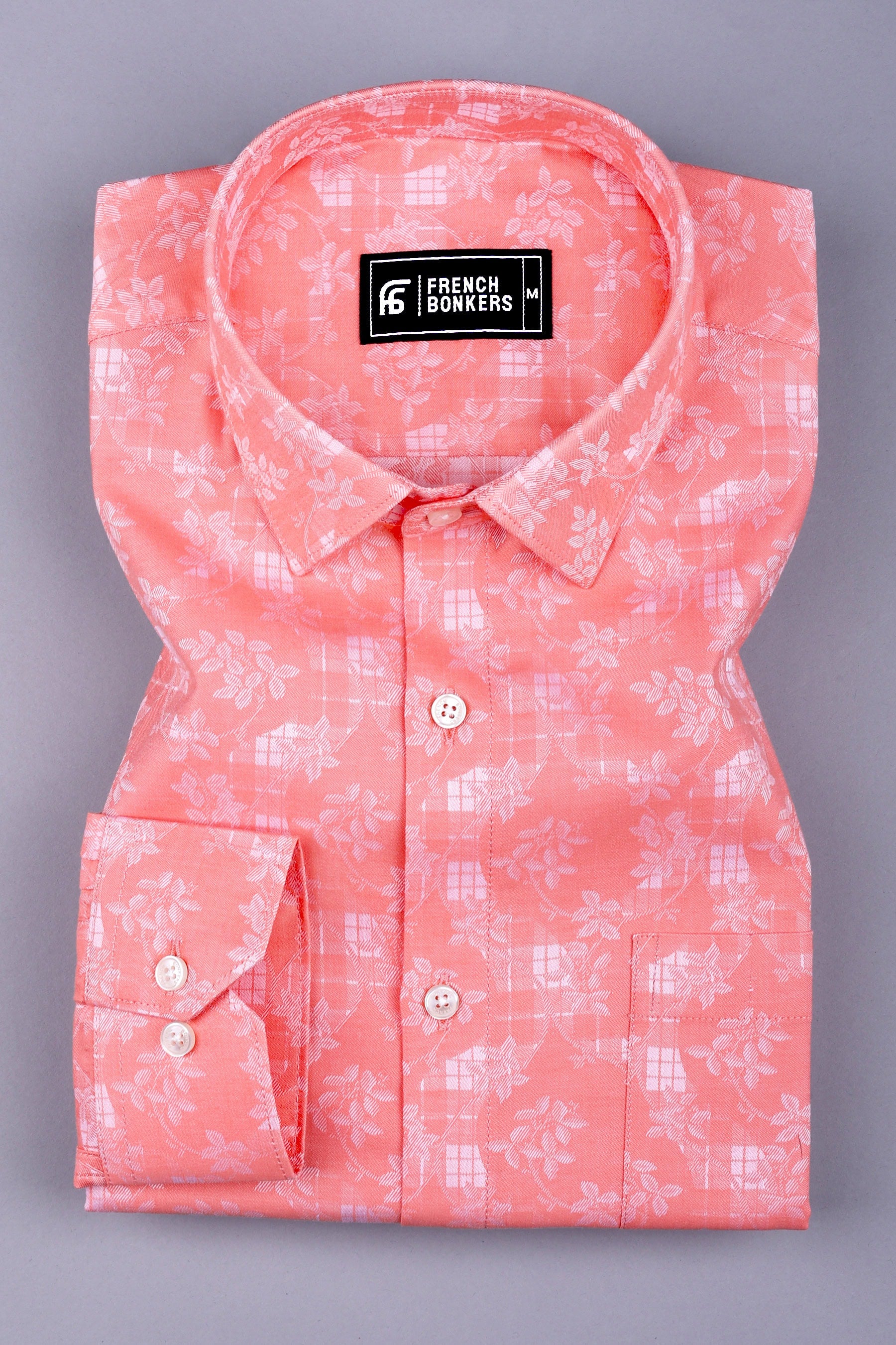 Orange floral printed jacquard cotton shirt
