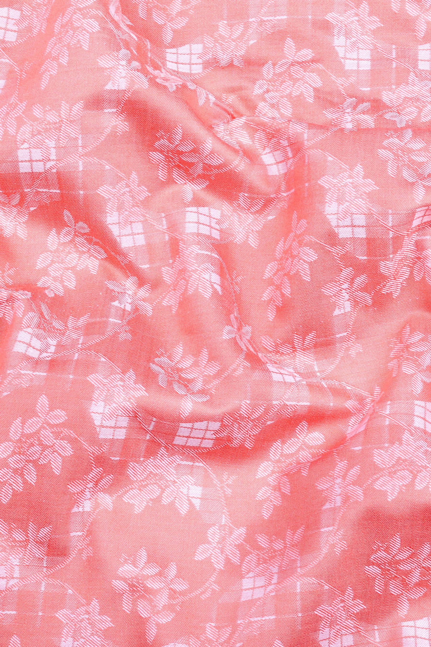 Orange floral printed jacquard cotton shirt