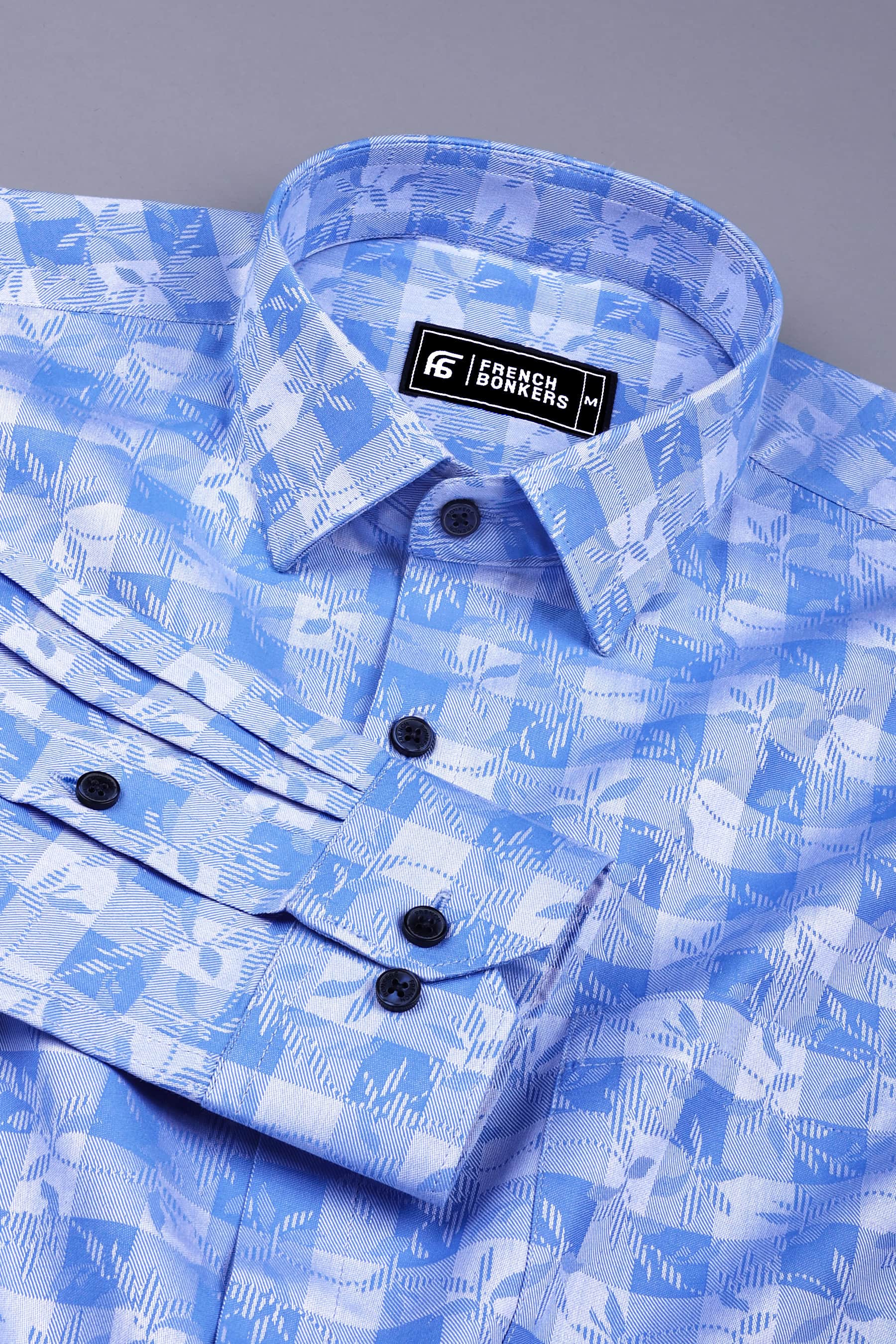 Blue floral printed jacquard cotton shirt
