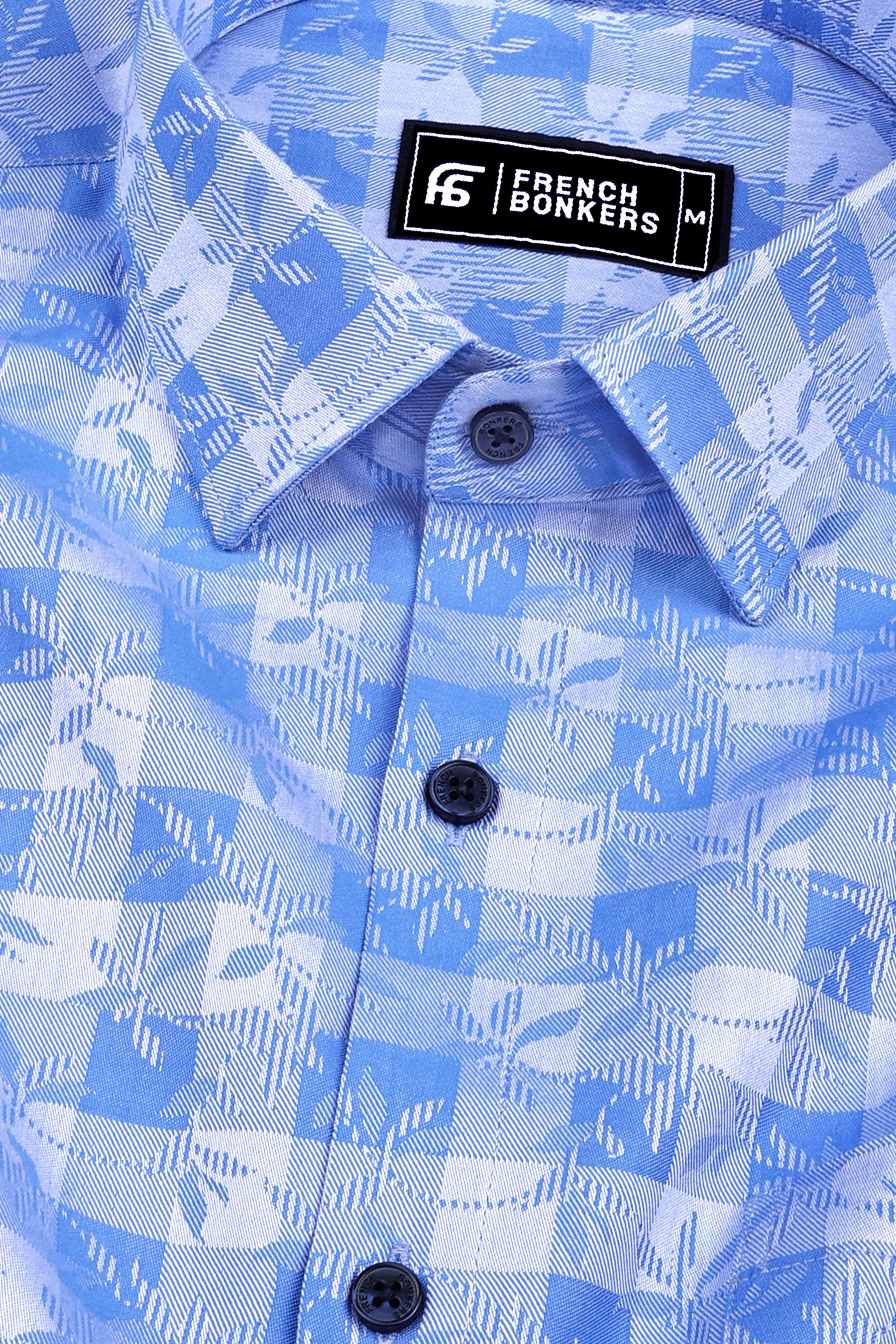 Blue floral printed jacquard cotton shirt