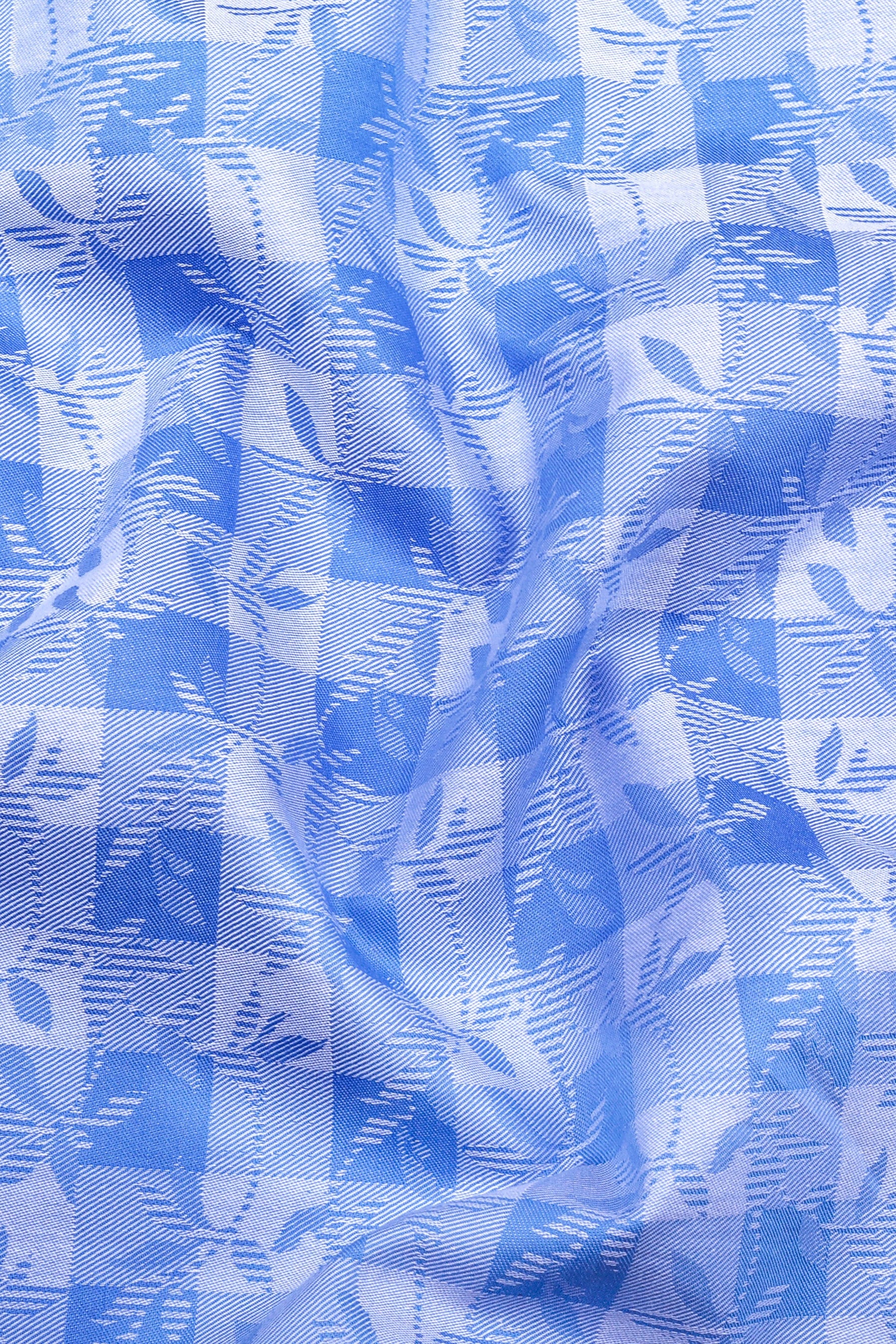 Blue floral printed jacquard cotton shirt