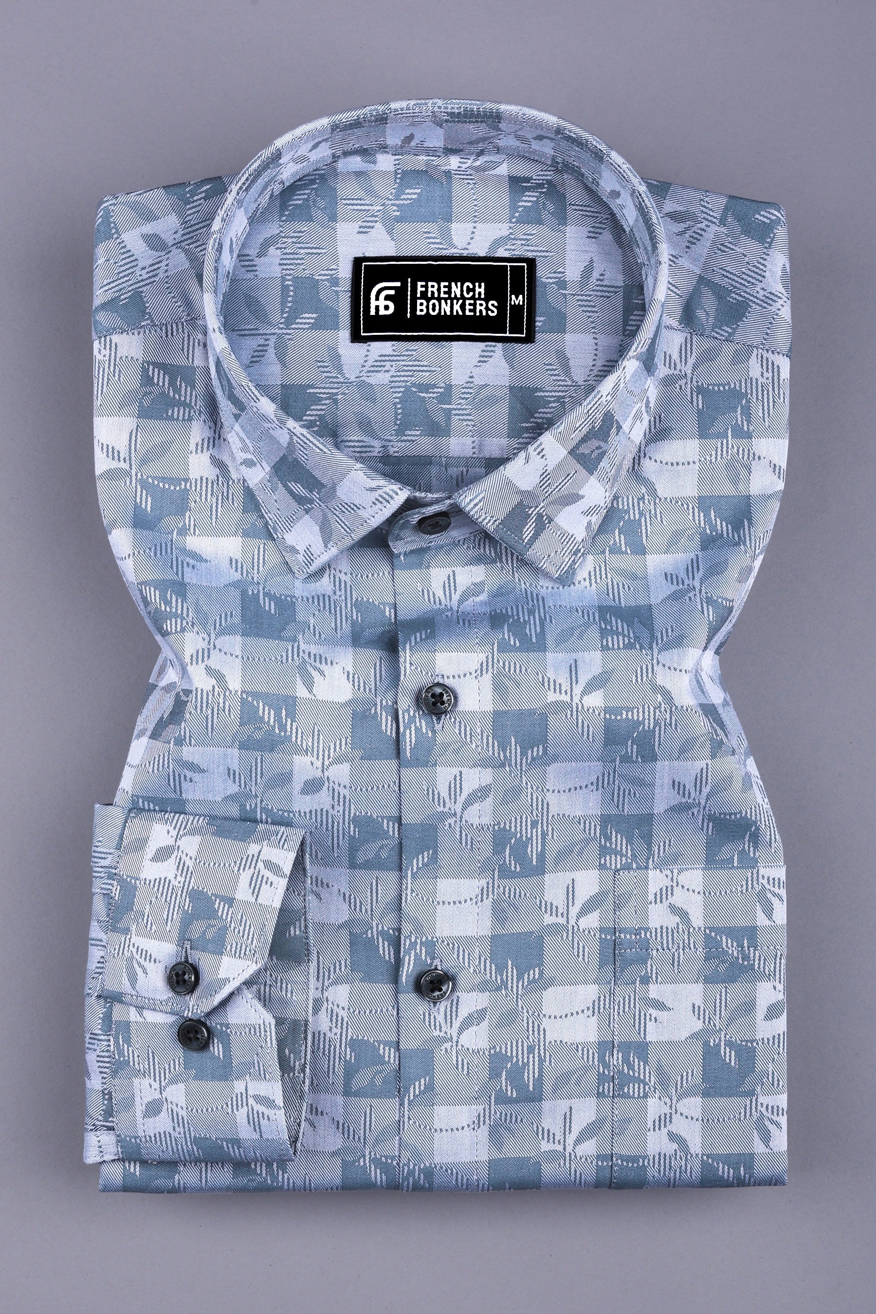 Grey floral printed jacquard cotton shirt
