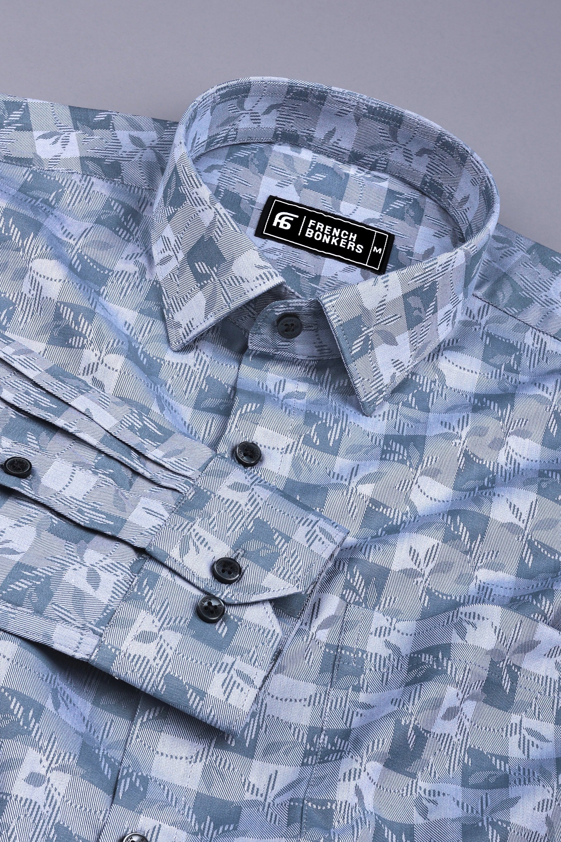 Grey floral printed jacquard cotton shirt