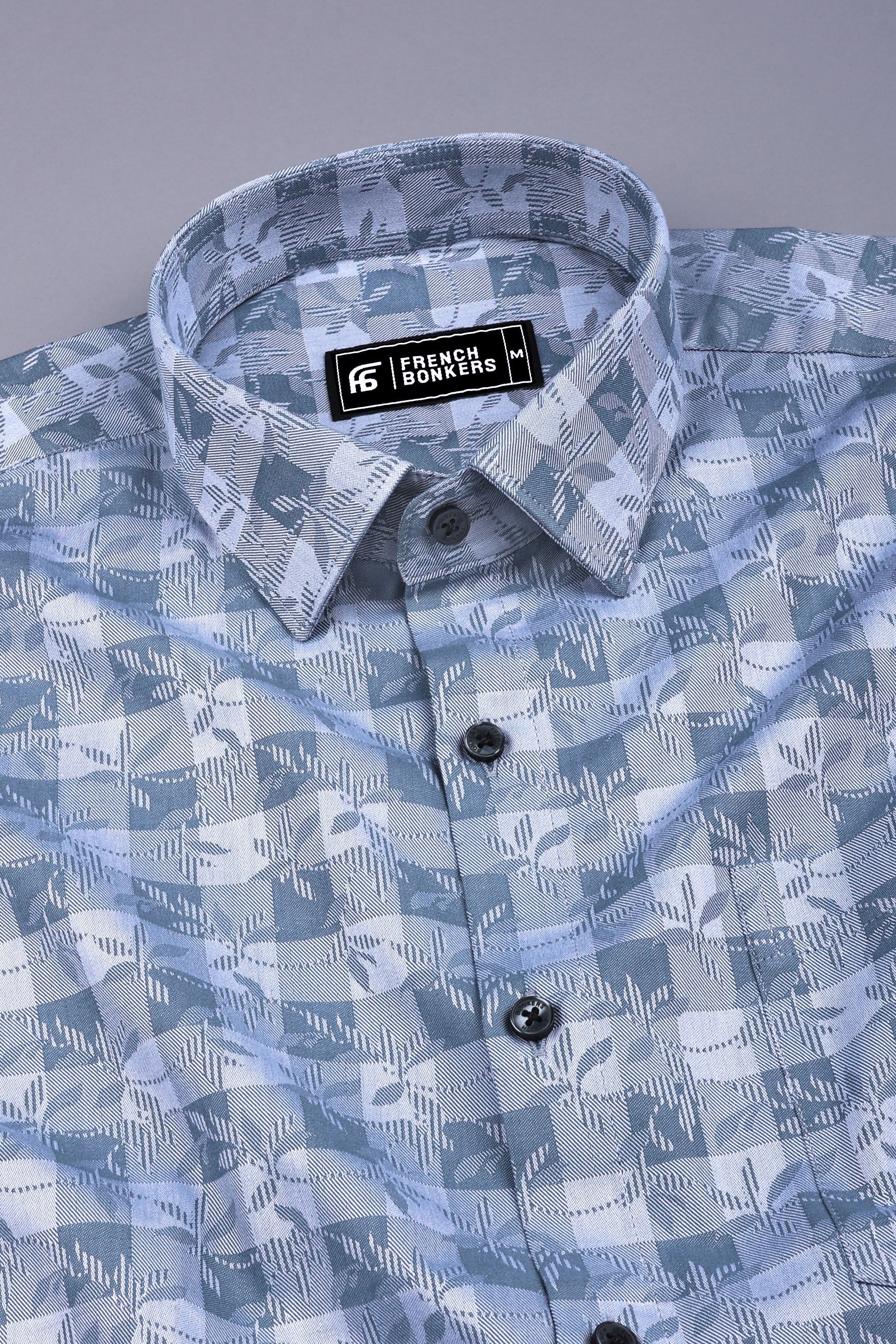 Grey floral printed jacquard cotton shirt