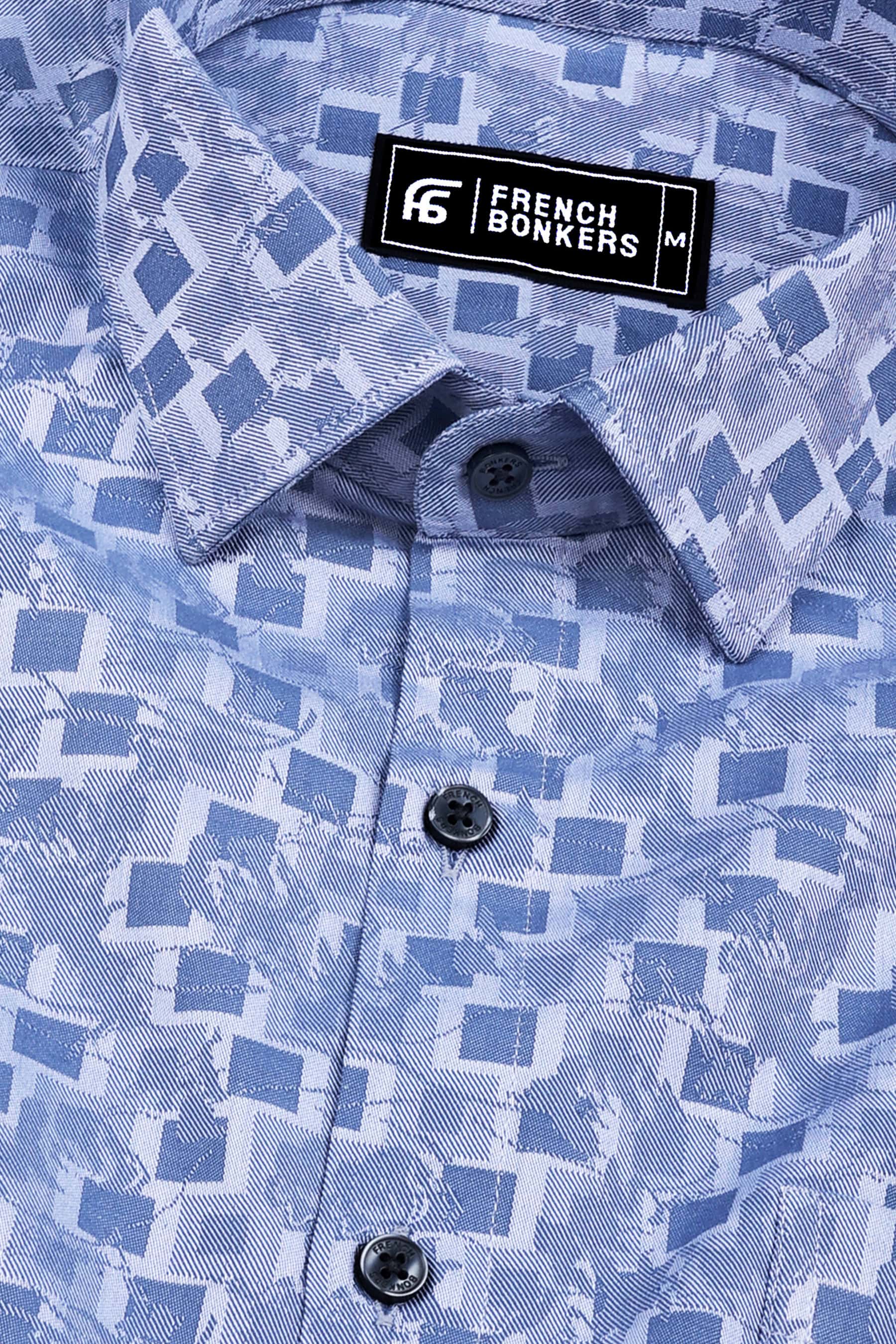 Slate grey floral printed jacquard cotton shirt