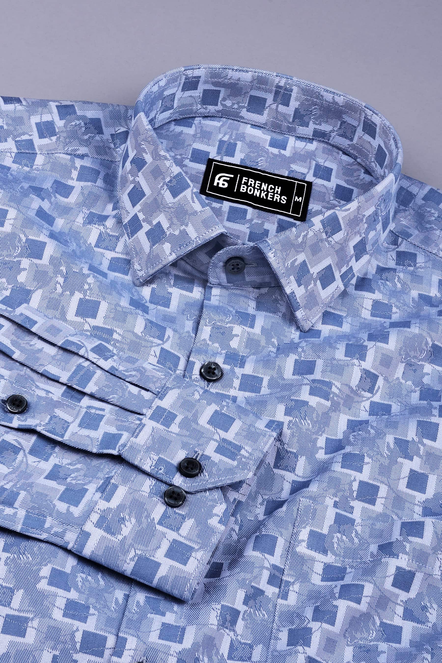 Slate grey floral printed jacquard cotton shirt