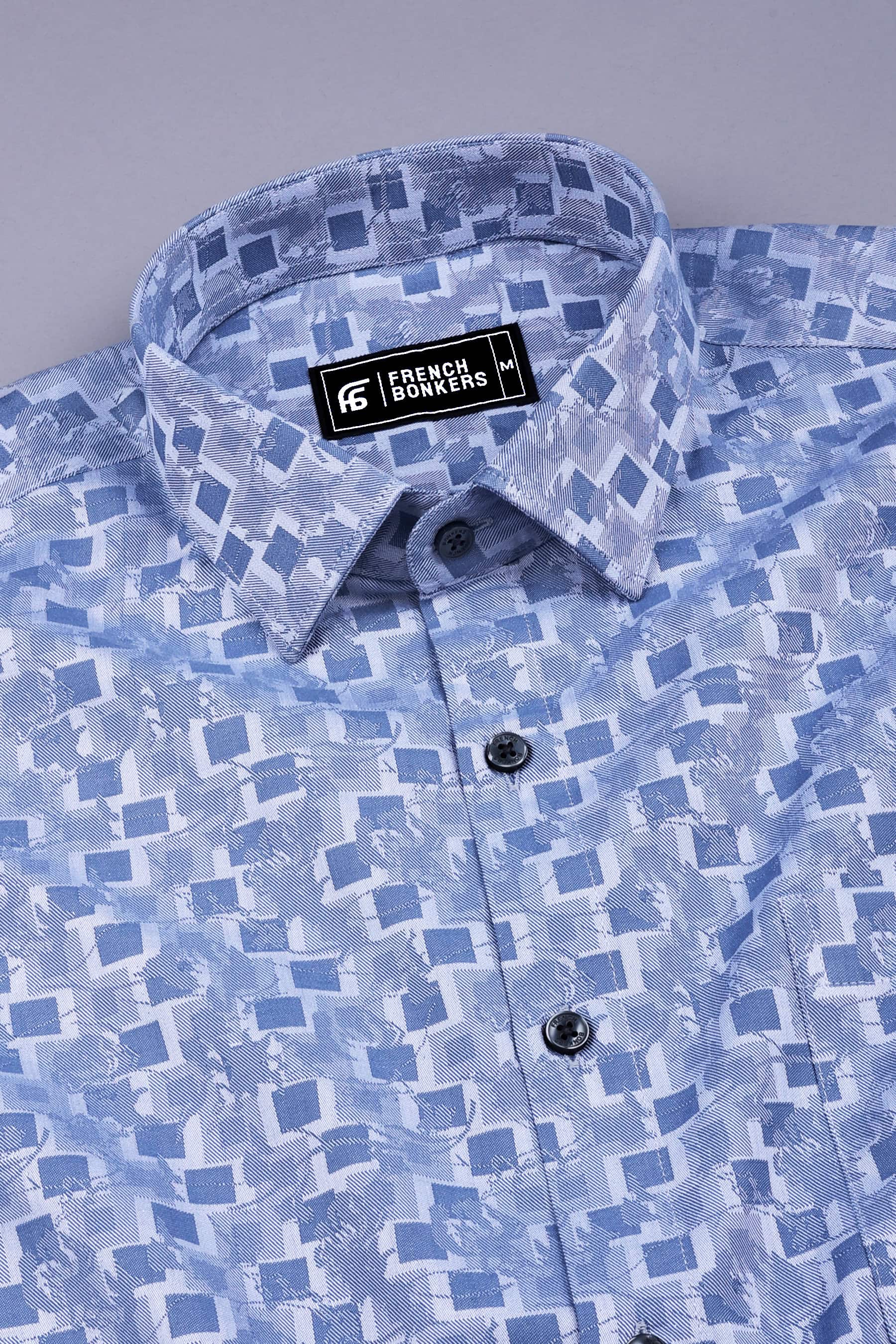 Slate grey floral printed jacquard cotton shirt