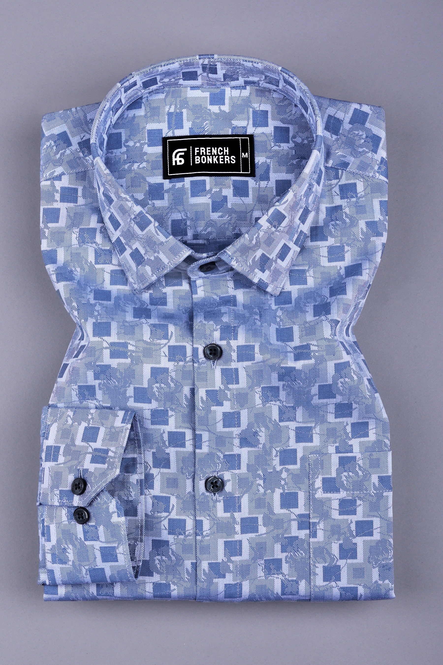 Slate grey floral printed jacquard cotton shirt