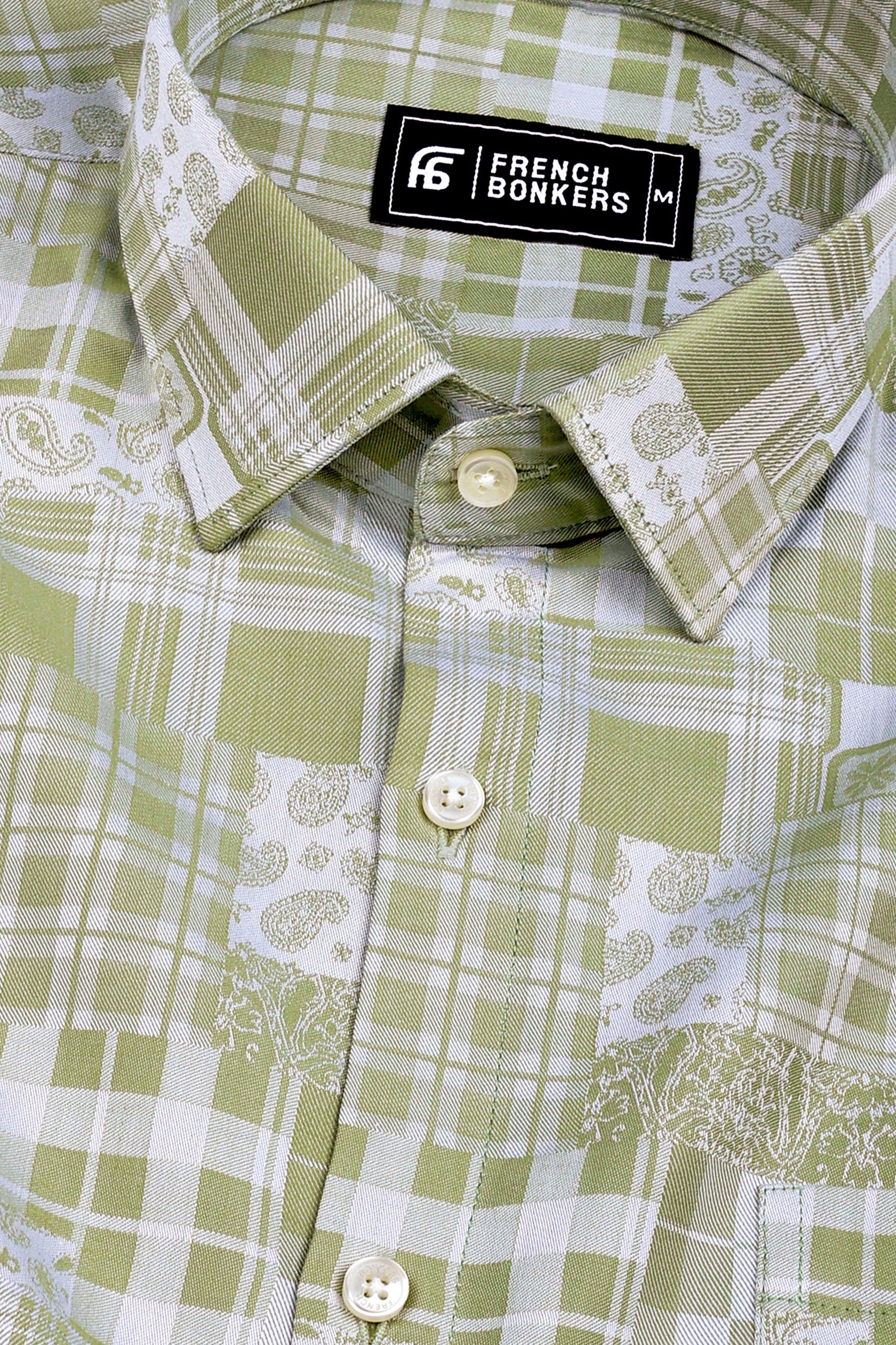 Mehndi green floral printed jacquard cotton shirt