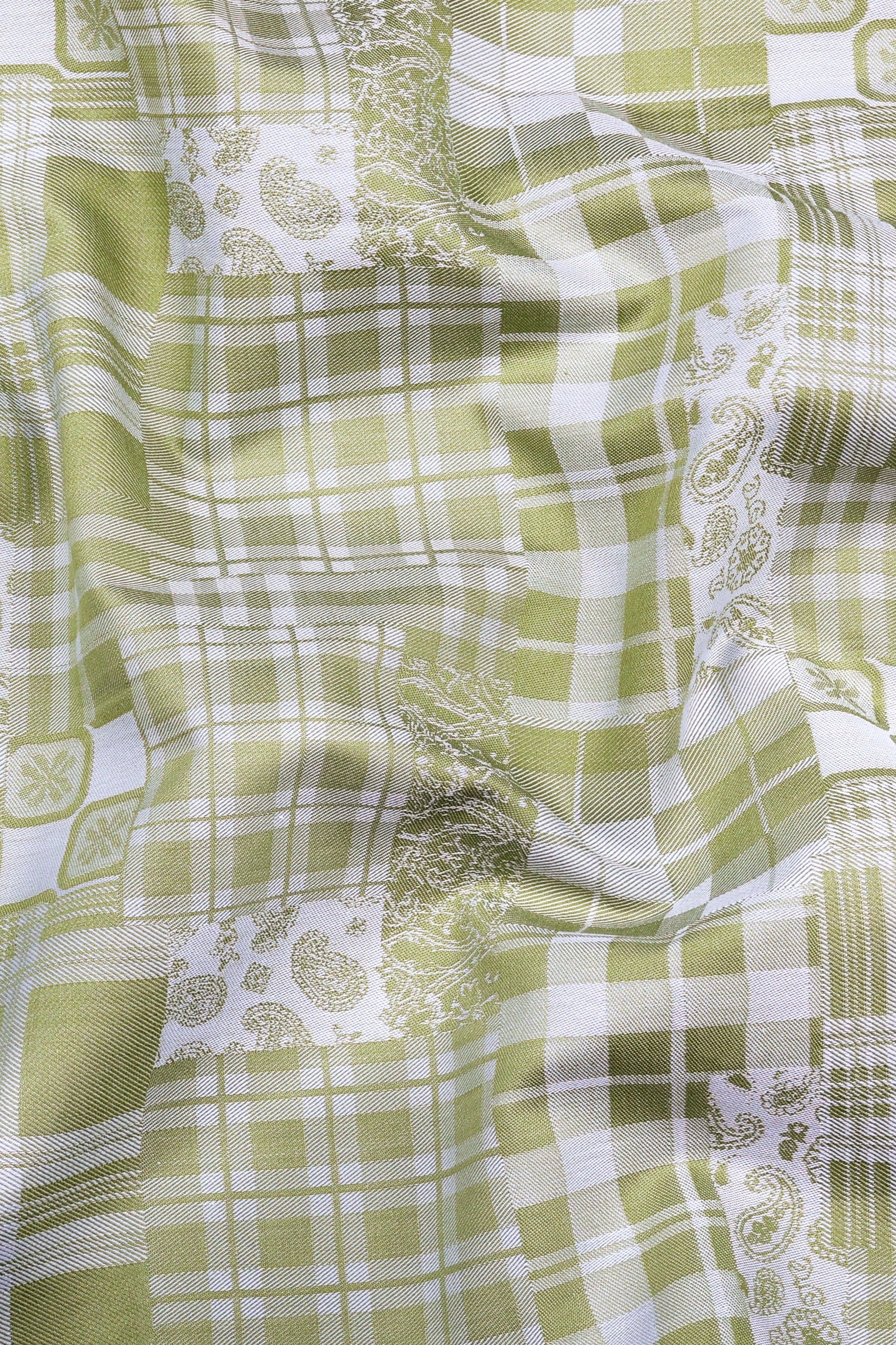 Mehndi green floral printed jacquard cotton shirt